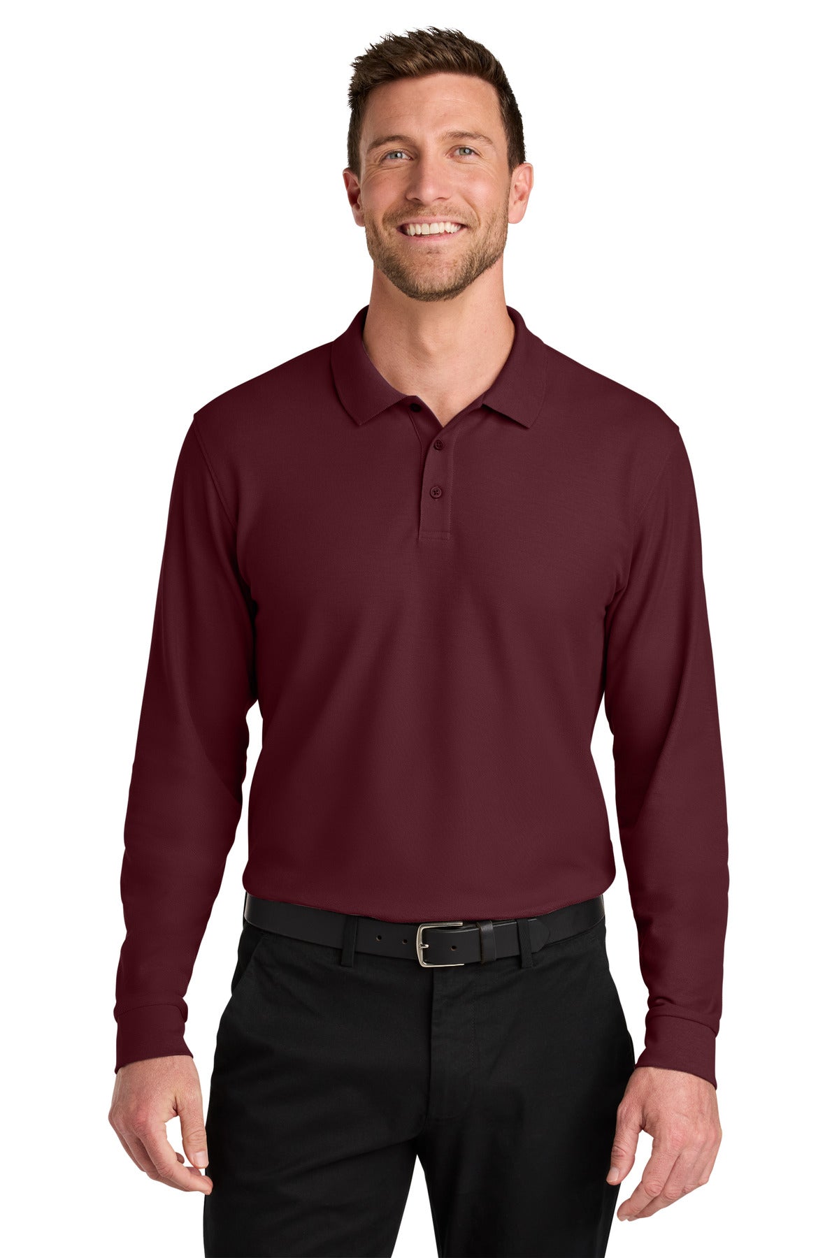 Custom Burgundy Wearever Signature Pique Long Sleeve Polo K200LS, personalized by SanCanDo Swag in Argyle, TX