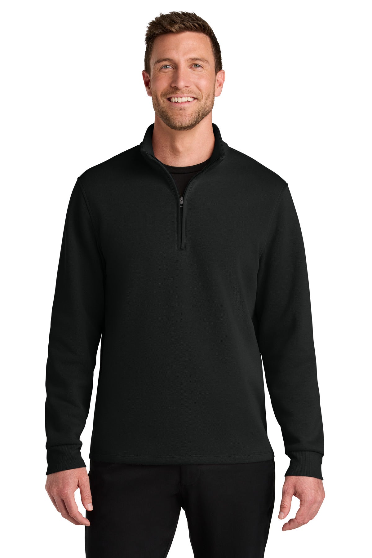 Custom Deep Black Wearever Signature Double Pique 1/4-Zip K210, personalized by SanCanDo Swag in Argyle, TX