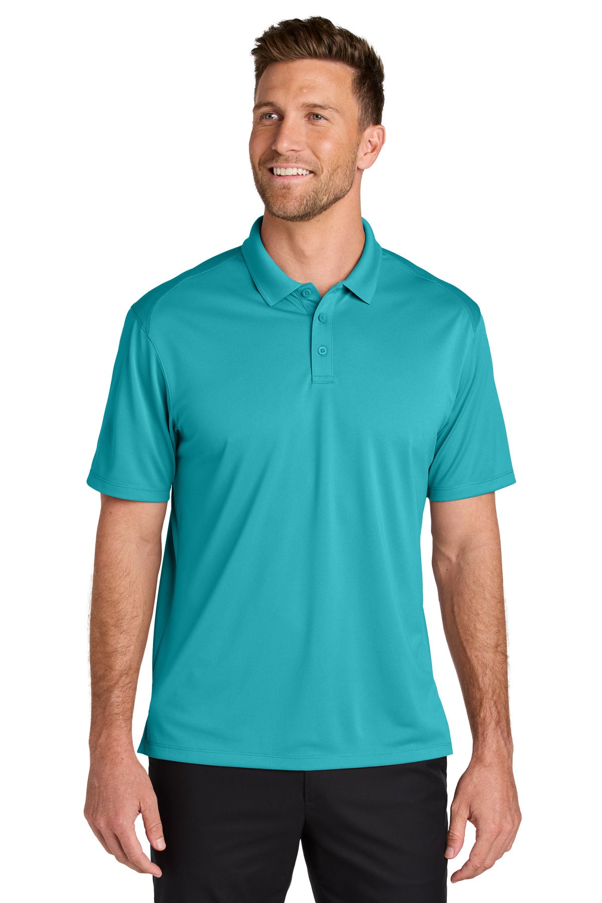 Custom Aquamarine Wearever Performance Pique Polo K240, personalized by SanCanDo Swag in Argyle, TX