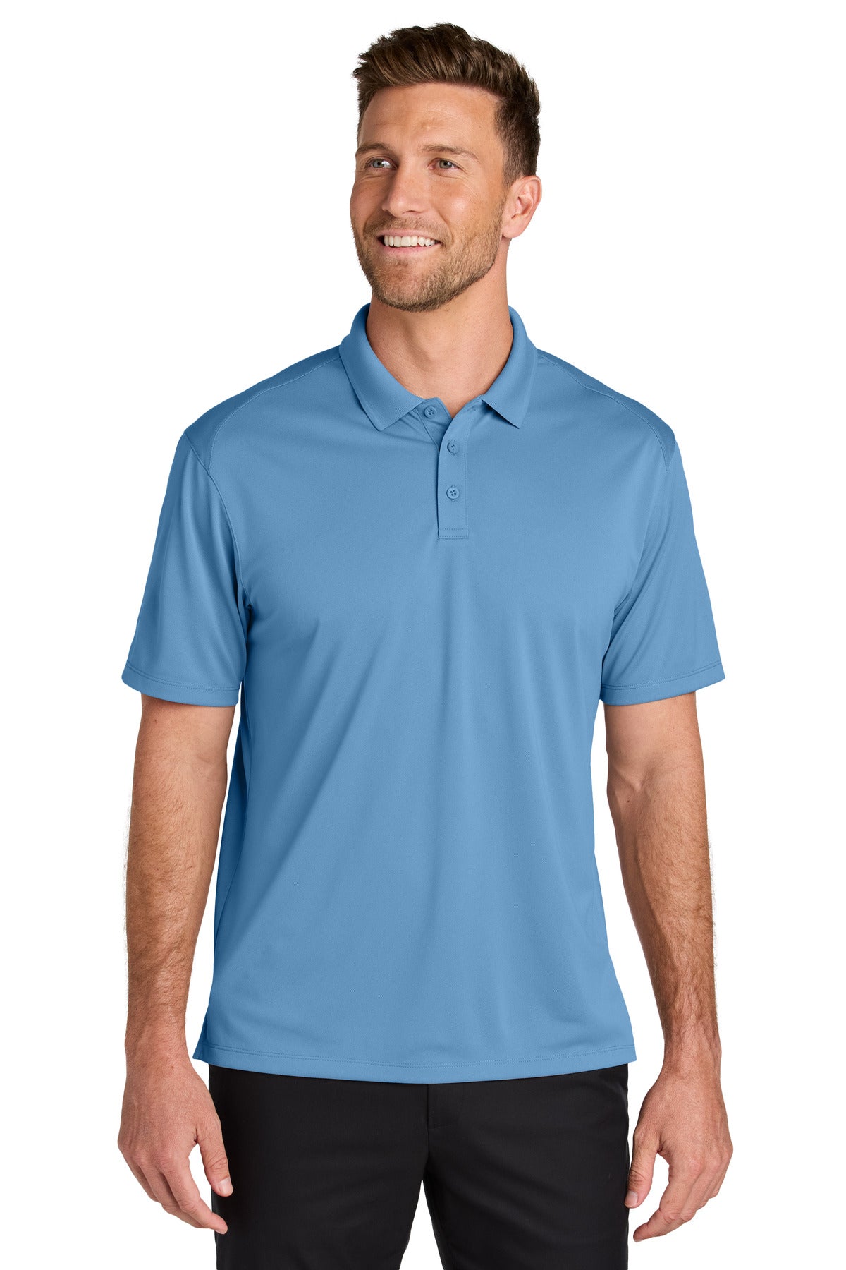 Custom Carolina Blue Wearever Performance Pique Polo K240, personalized by SanCanDo Swag in Argyle, TX