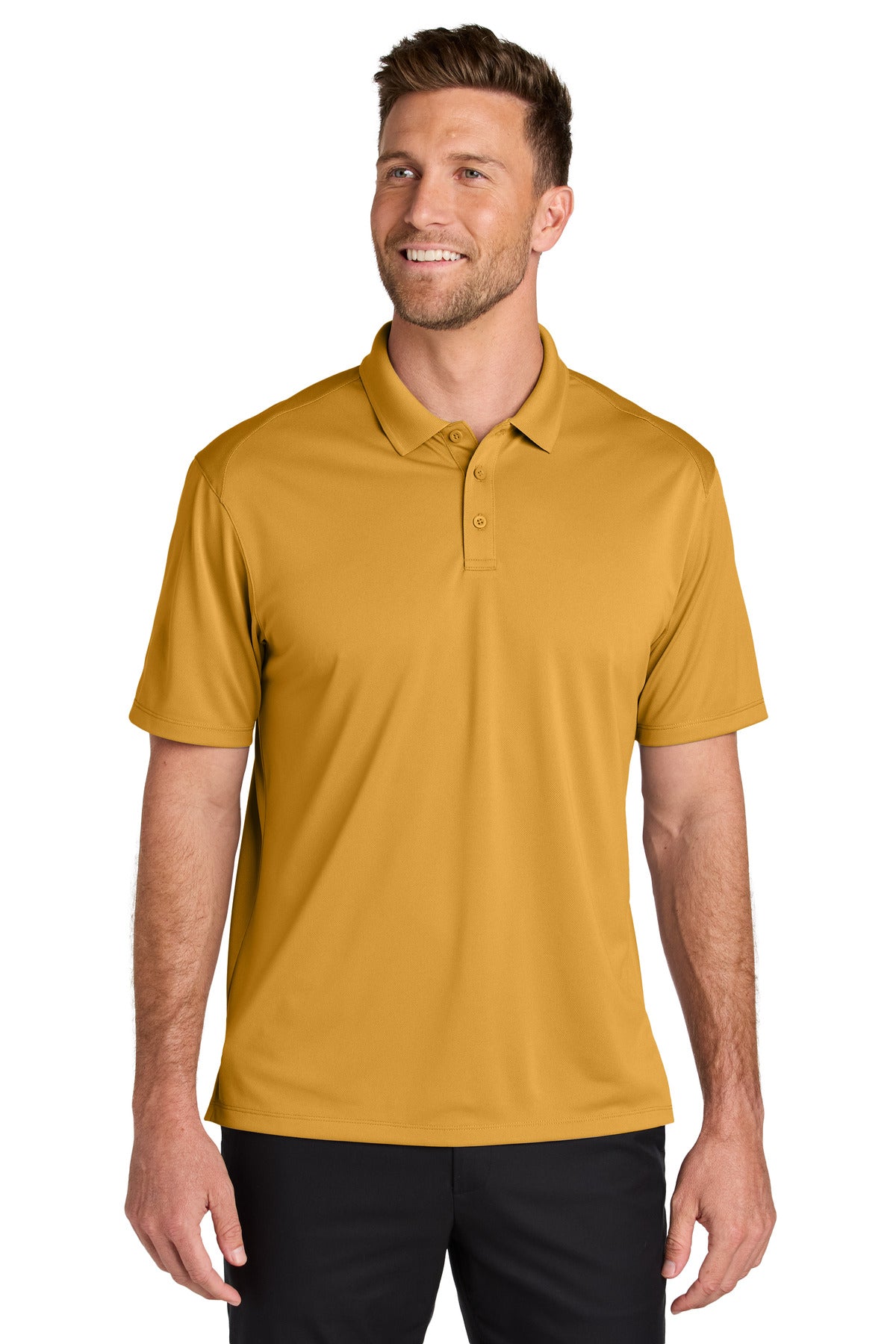 Custom Gold Wearever Performance Pique Polo K240, personalized by SanCanDo Swag in Argyle, TX