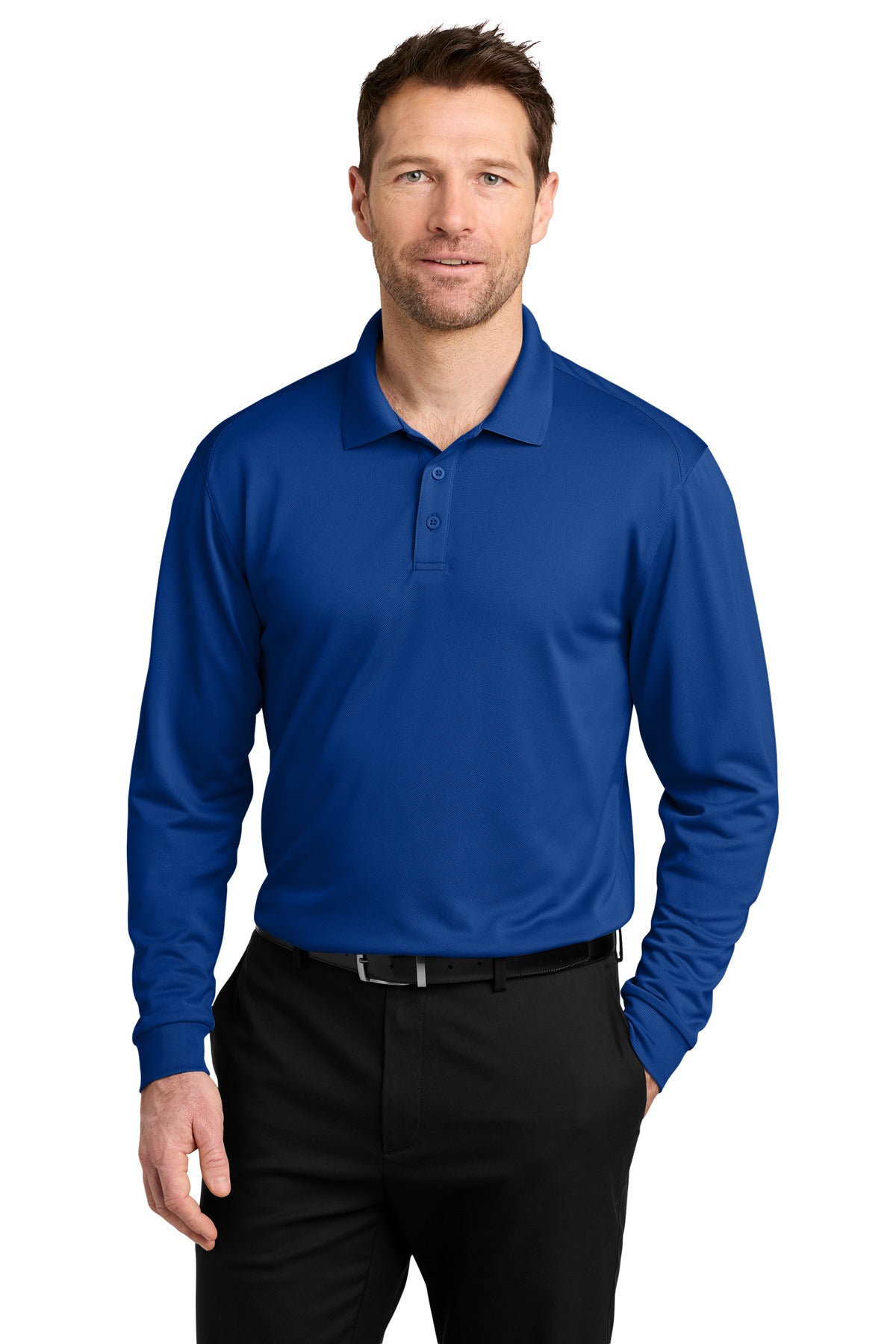 Custom True Royal Pique Long Sleeve Polo K240LS, personalized by SanCanDo Swag in Argyle, TX