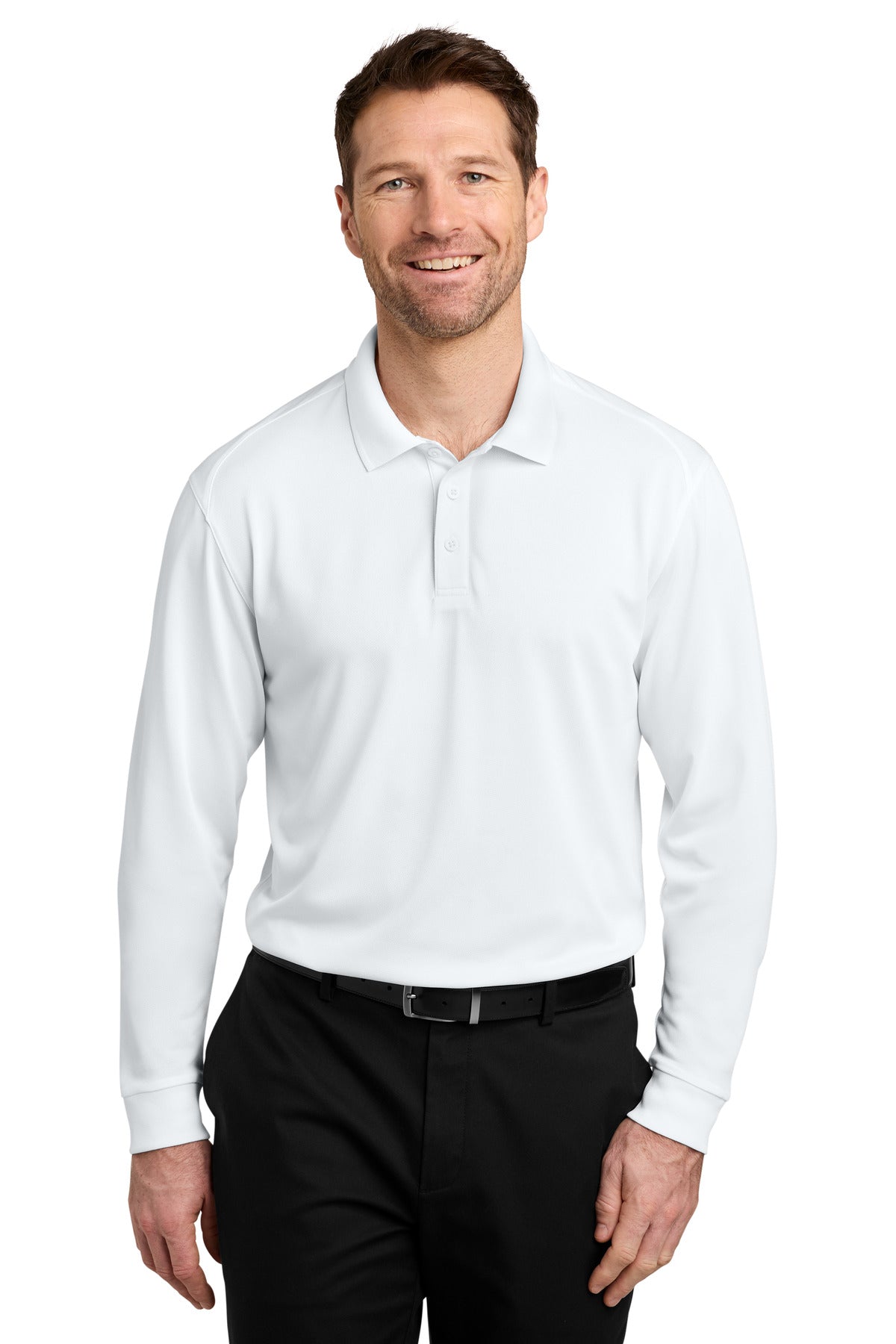 Custom White Pique Long Sleeve Polo K240LS, personalized by SanCanDo Swag in Argyle, TX