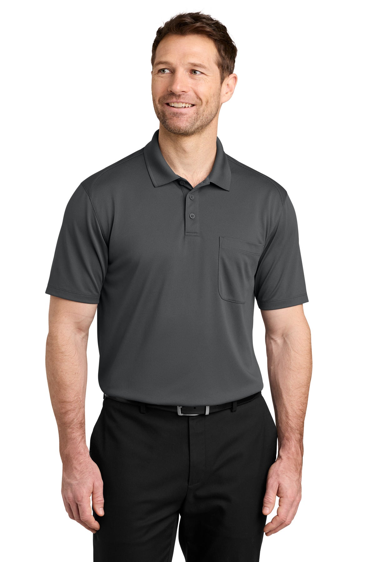 Custom Storm Grey Wearever Performance Pique Pocket Polo K240P, personalized by SanCanDo Swag in Argyle, TX