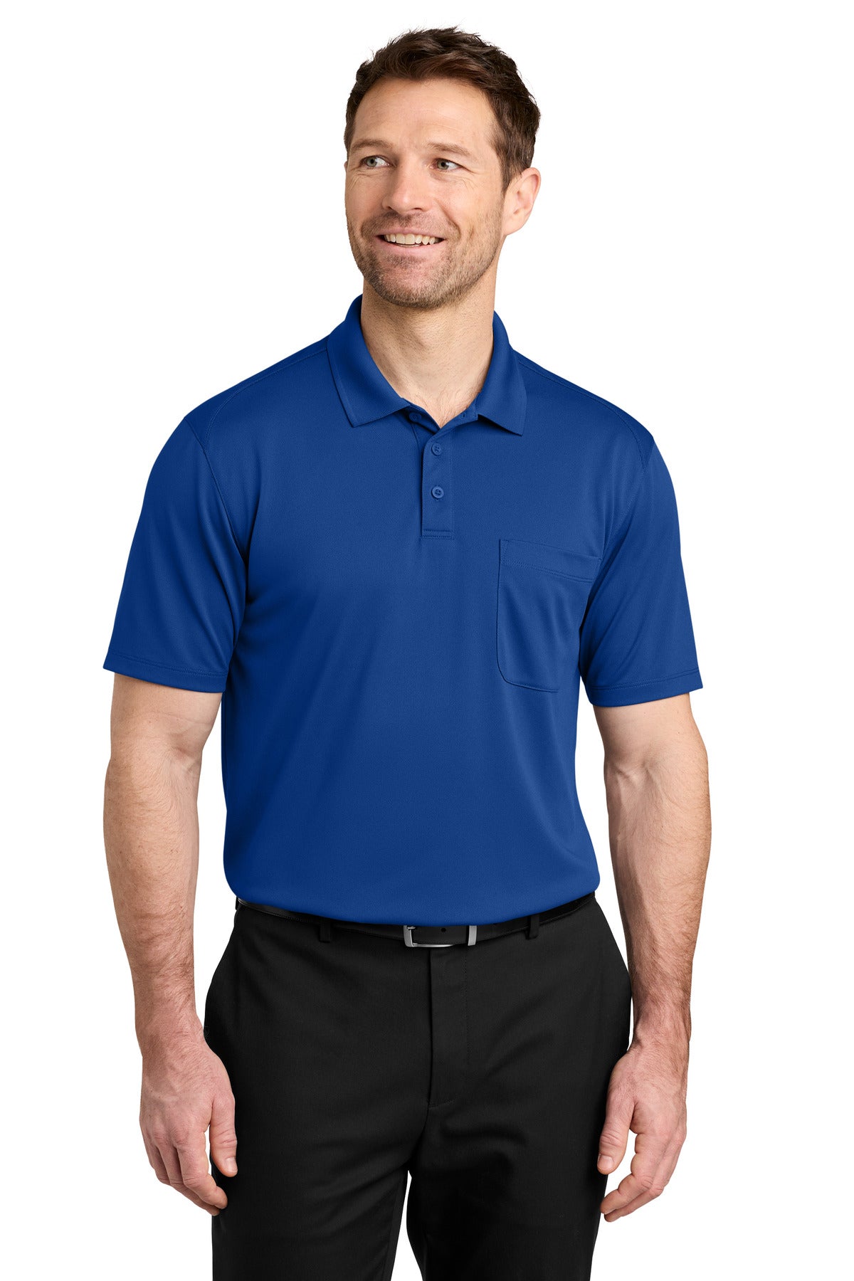 Custom True Royal Wearever Performance Pique Pocket Polo K240P, personalized by SanCanDo Swag in Argyle, TX