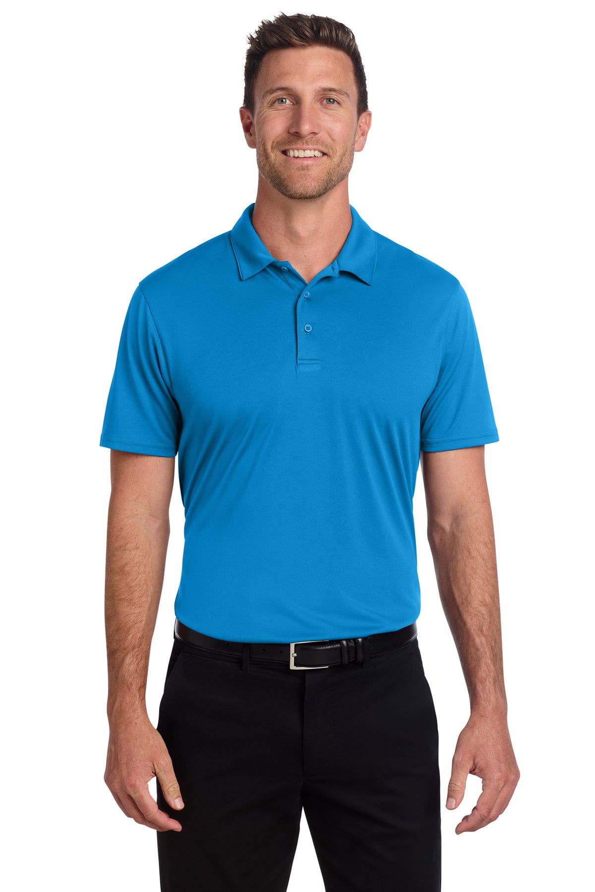 Custom Brilliant Blue Performance Staff Polo K398, personalized by SanCanDo Swag in Argyle, TX
