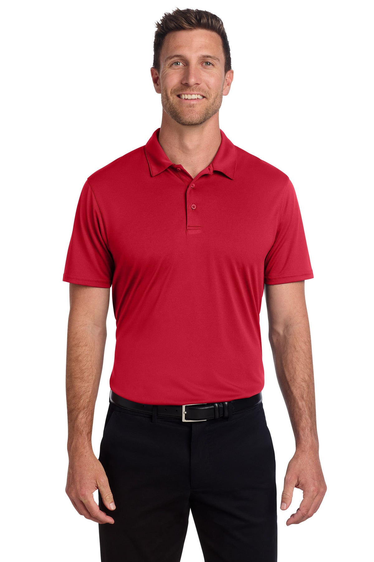 Custom Engine Red Performance Staff Polo K398, personalized by SanCanDo Swag in Argyle, TX