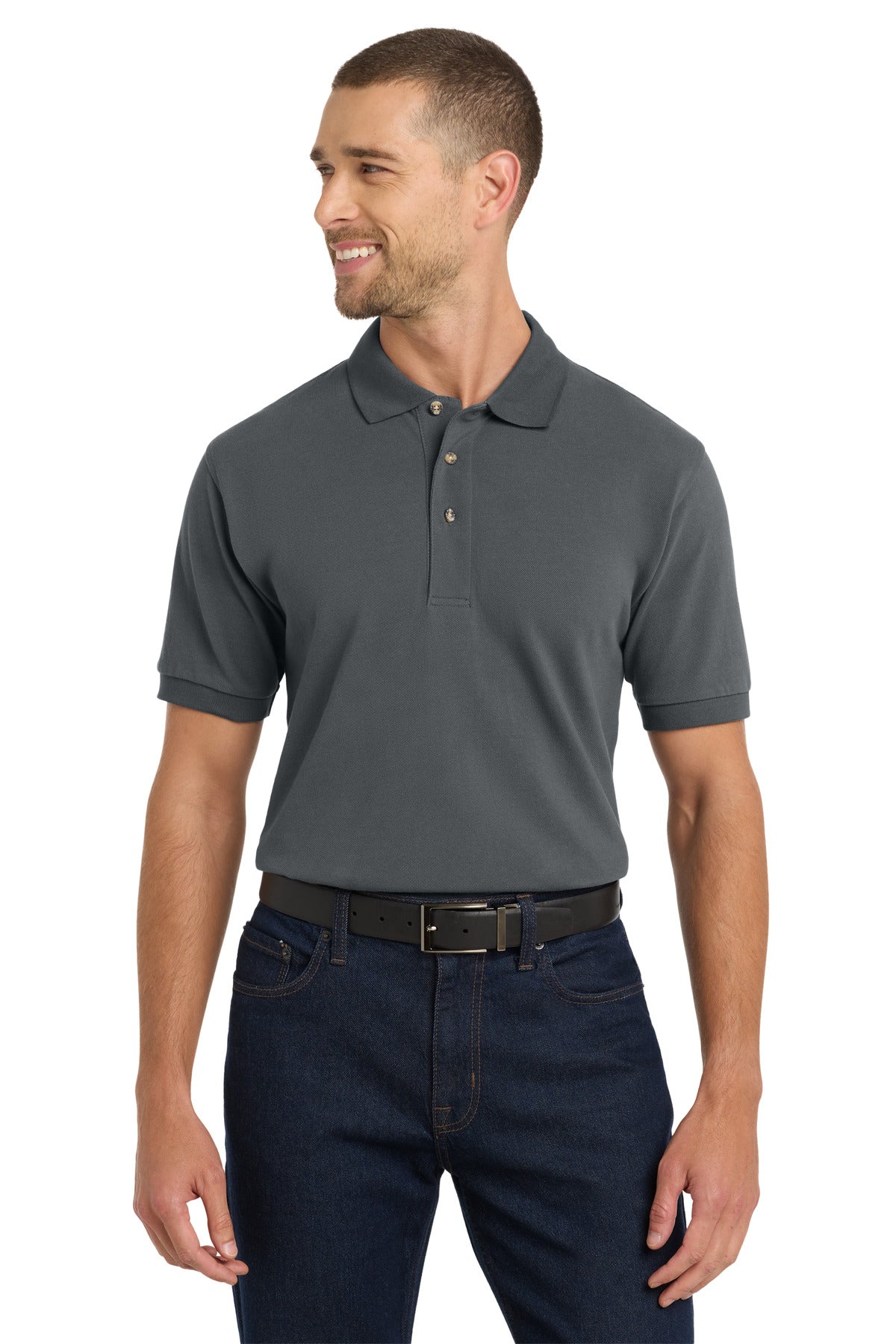 Custom Steel Grey Heavyweight Cotton Pique Polo K420, personalized by SanCanDo Swag in Argyle, TX