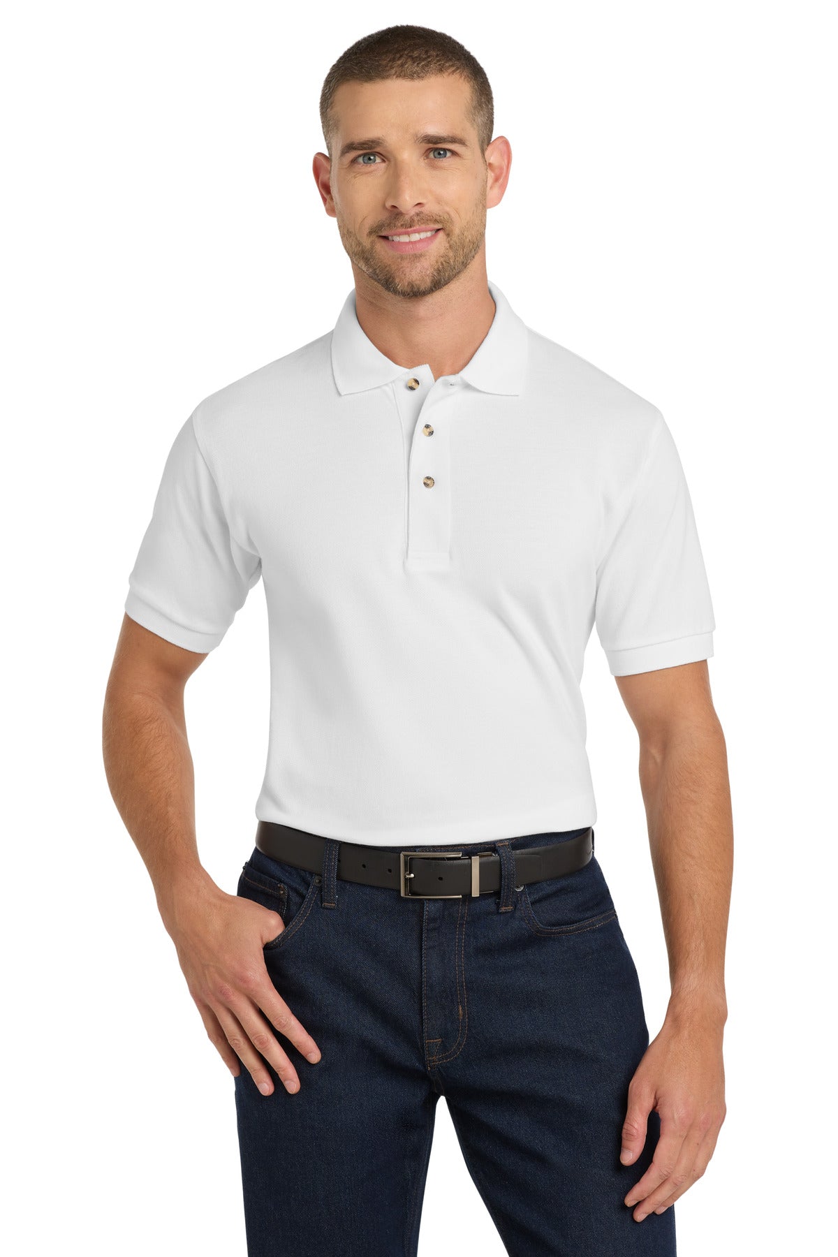 Custom White Heavyweight Cotton Pique Polo K420, personalized by SanCanDo Swag in Argyle, TX