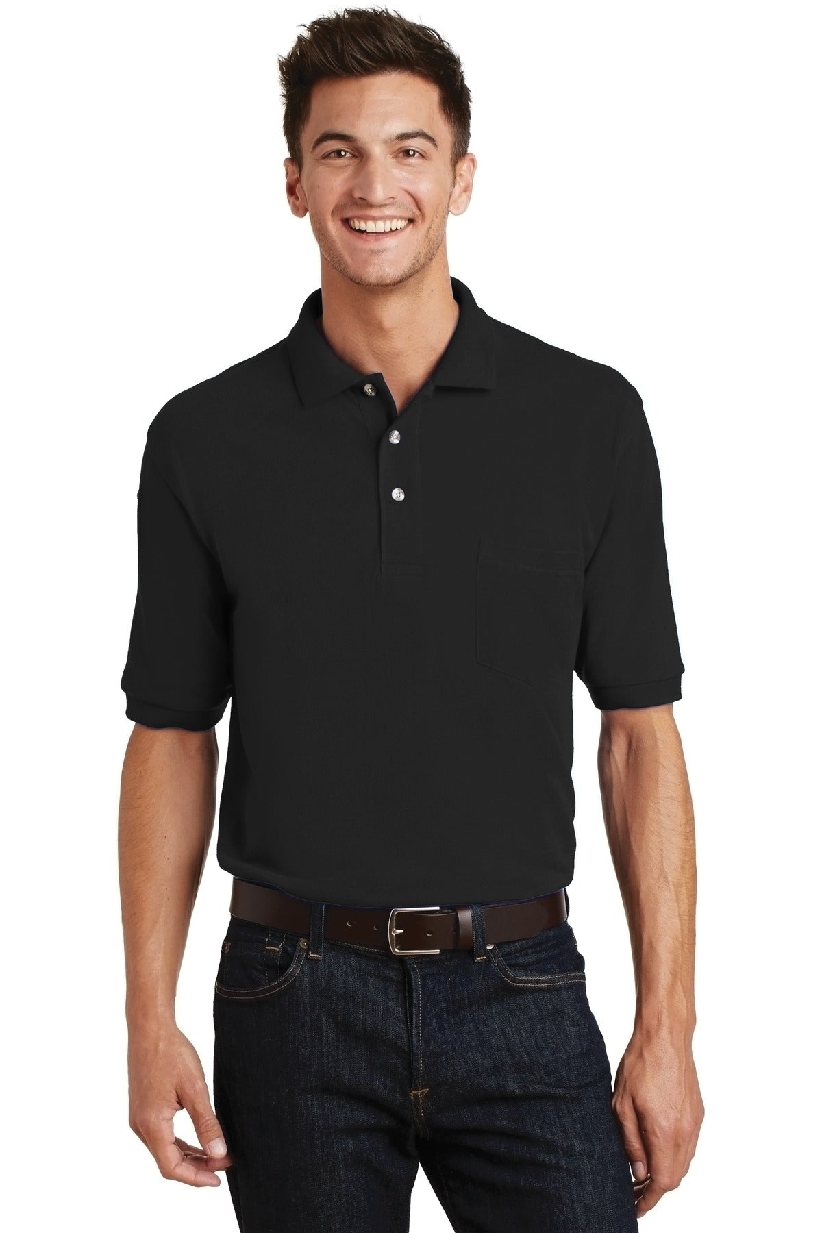 Custom Black Cotton Pique Polo with Pocket K420P, personalized by SanCanDo Swag in Argyle, TX