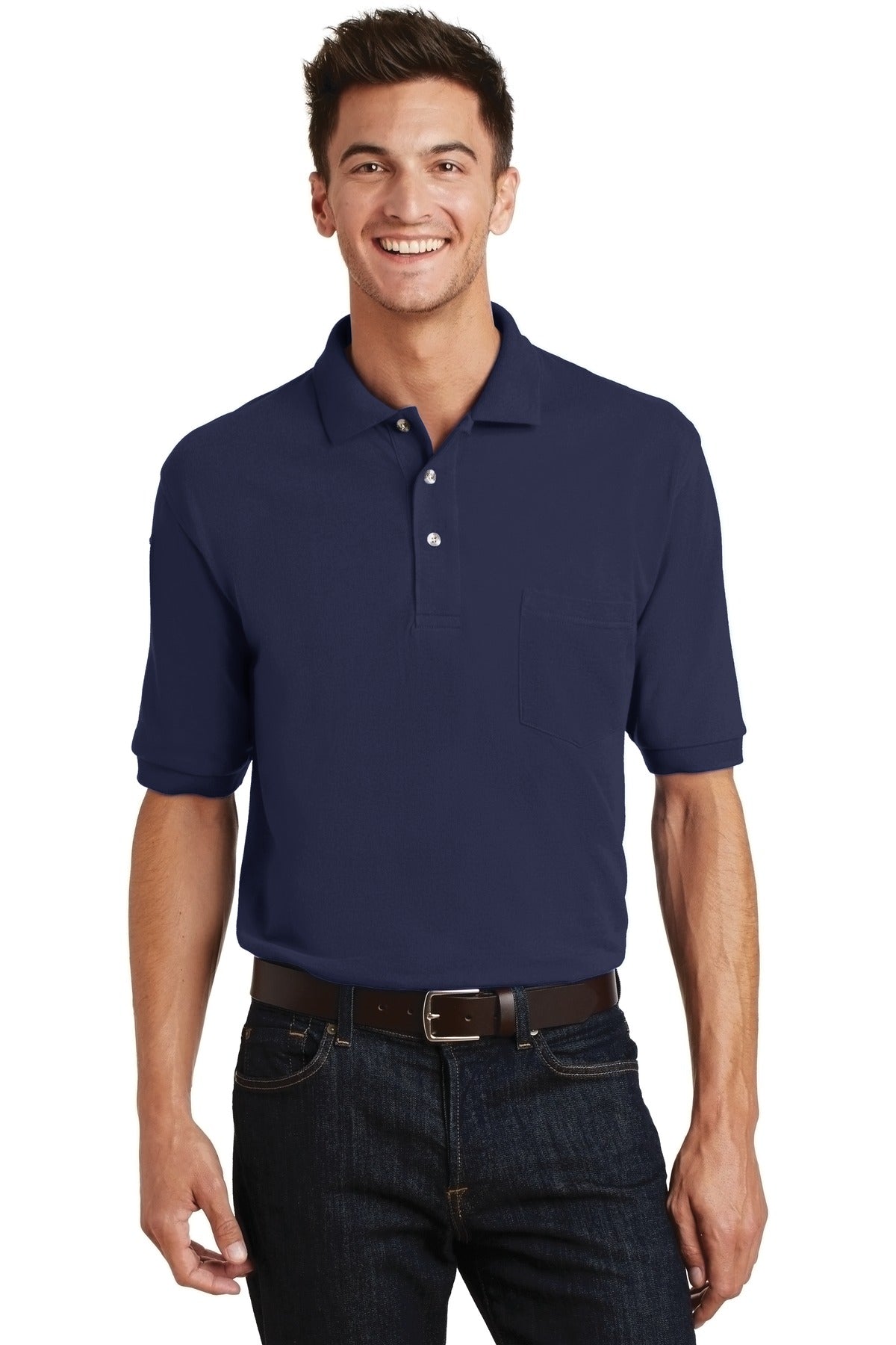 Custom Navy Cotton Pique Polo with Pocket K420P, personalized by SanCanDo Swag in Argyle, TX