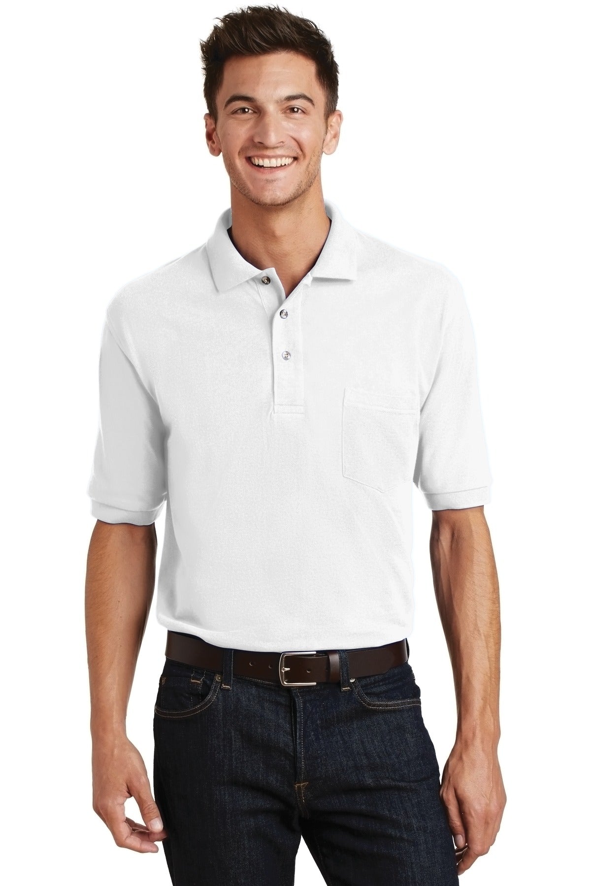Custom White Cotton Pique Polo with Pocket K420P, personalized by SanCanDo Swag in Argyle, TX
