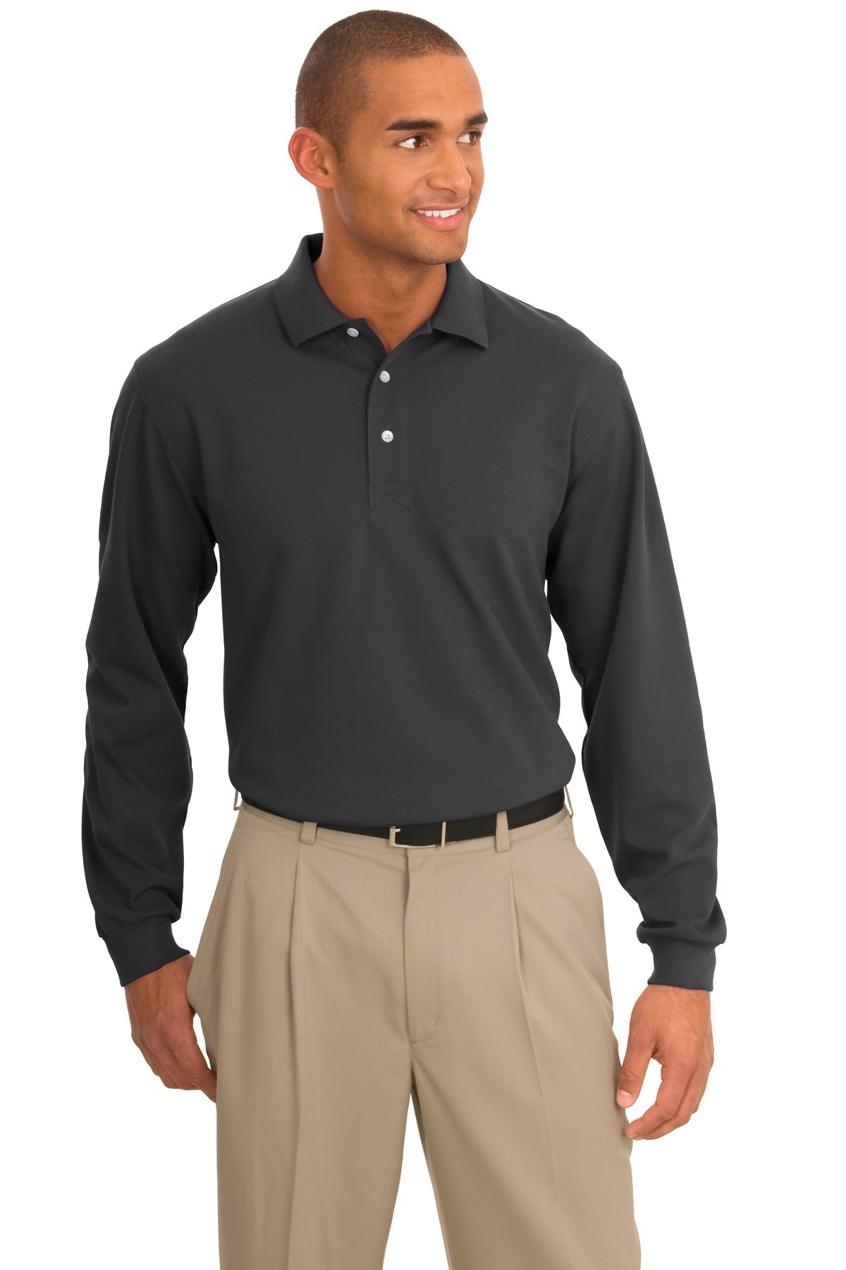 Custom Charcoal Rapid Dry Long Sleeve Polo K455LS, personalized by SanCanDo Swag in Argyle, TX
