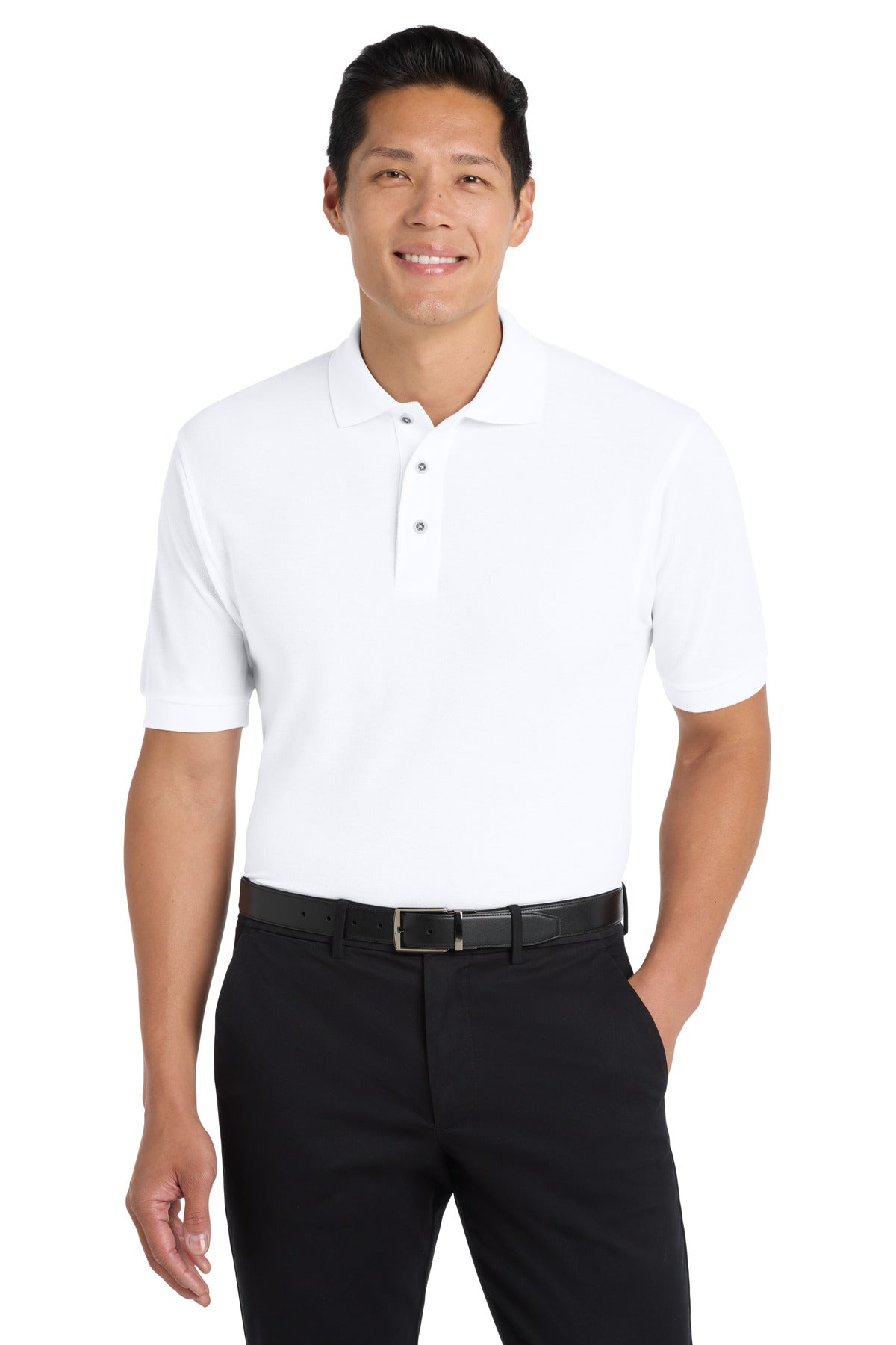 Custom White Silk Touch Polo K500, personalized by SanCanDo Swag in Argyle, TX
