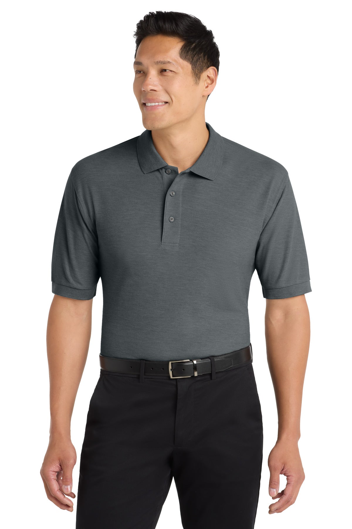 Custom Steel Grey Extended Size Silk Touch Polo K500ES, personalized by SanCanDo Swag in Argyle, TX