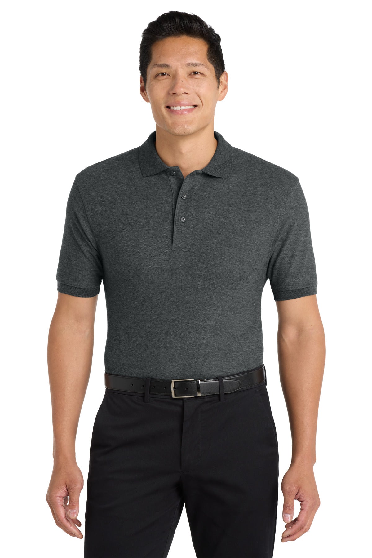 Custom Charcoal Heather Grey Extended Size Silk Touch Polo K500ES, personalized by SanCanDo Swag in Argyle, TX