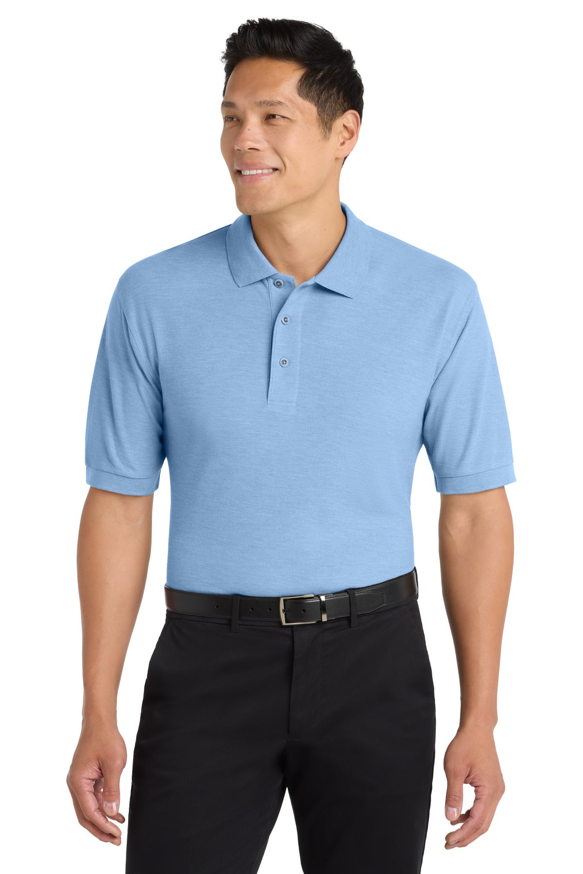 Custom Light Blue Extended Size Silk Touch Polo K500ES, personalized by SanCanDo Swag in Argyle, TX