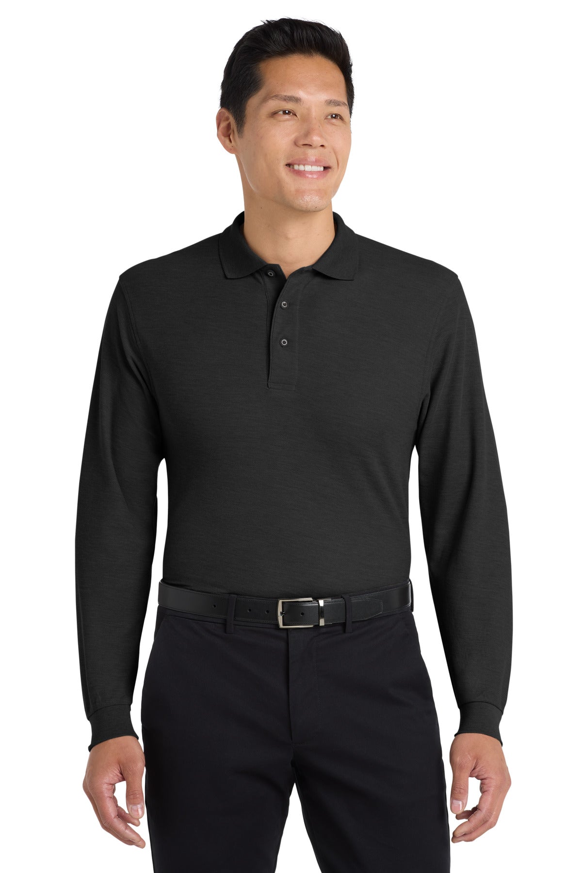 Custom Black Silk Touch Long Sleeve Polo K500LS, personalized by SanCanDo Swag in Argyle, TX