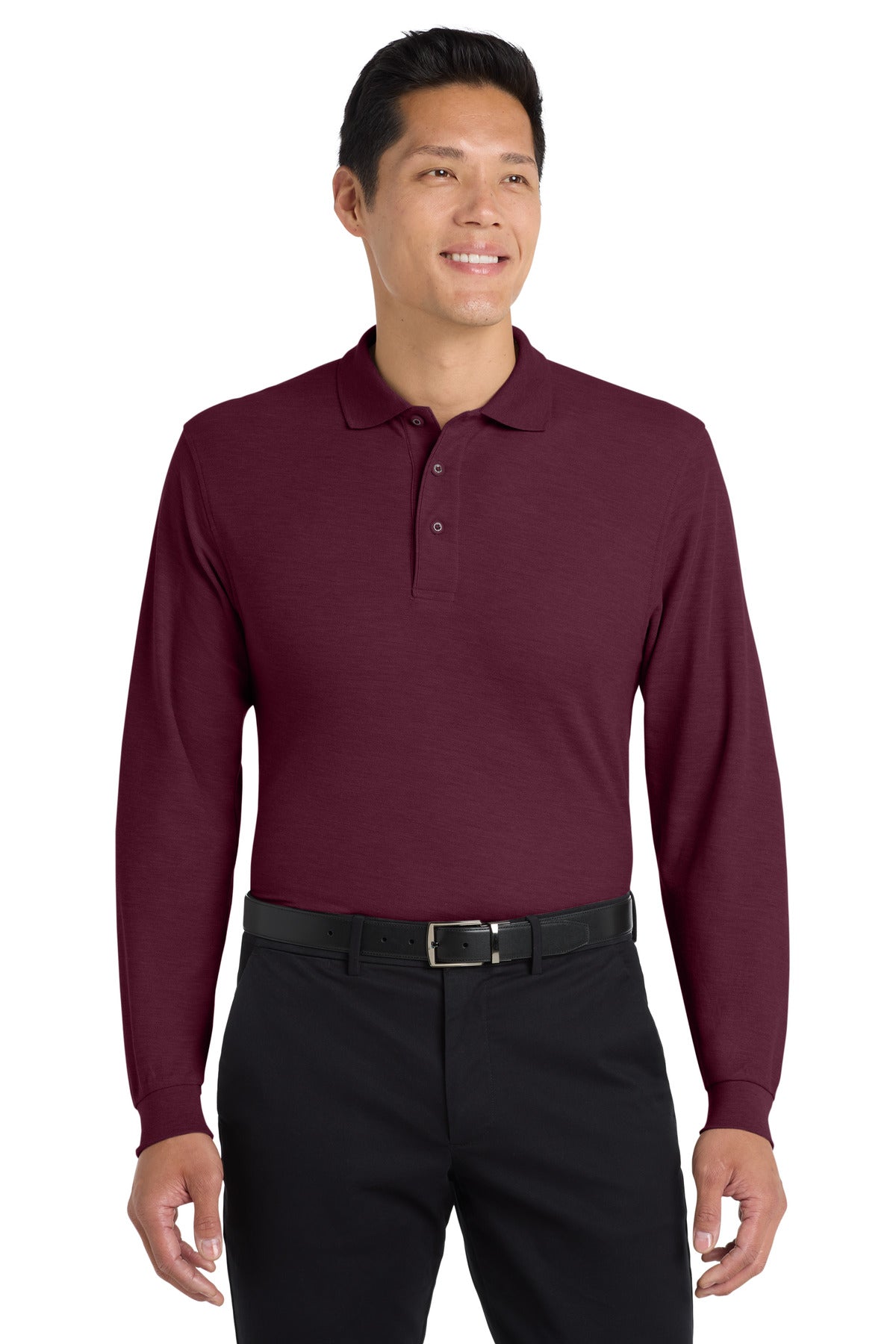 Custom Burgundy Silk Touch Long Sleeve Polo K500LS, personalized by SanCanDo Swag in Argyle, TX