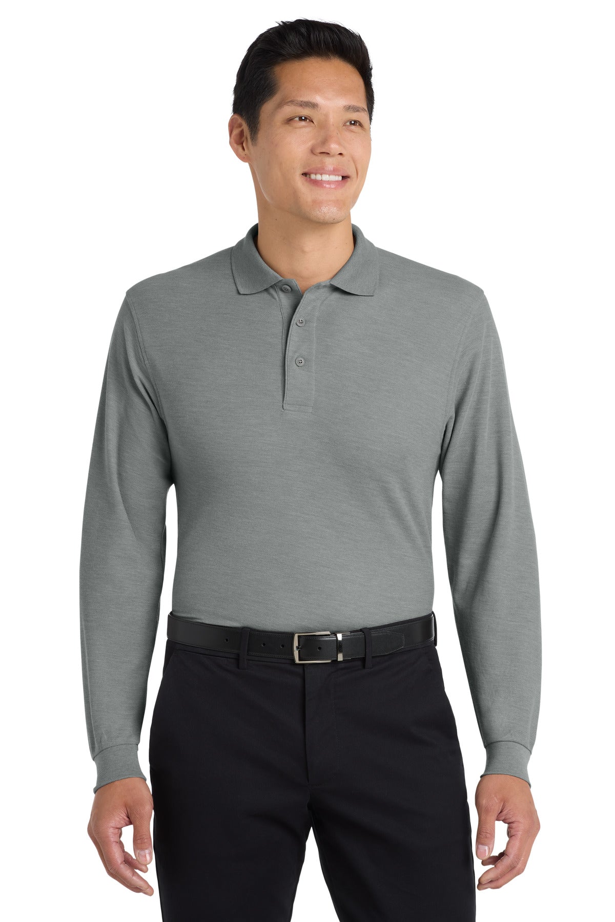 Custom Cool Grey Silk Touch Long Sleeve Polo K500LS, personalized by SanCanDo Swag in Argyle, TX