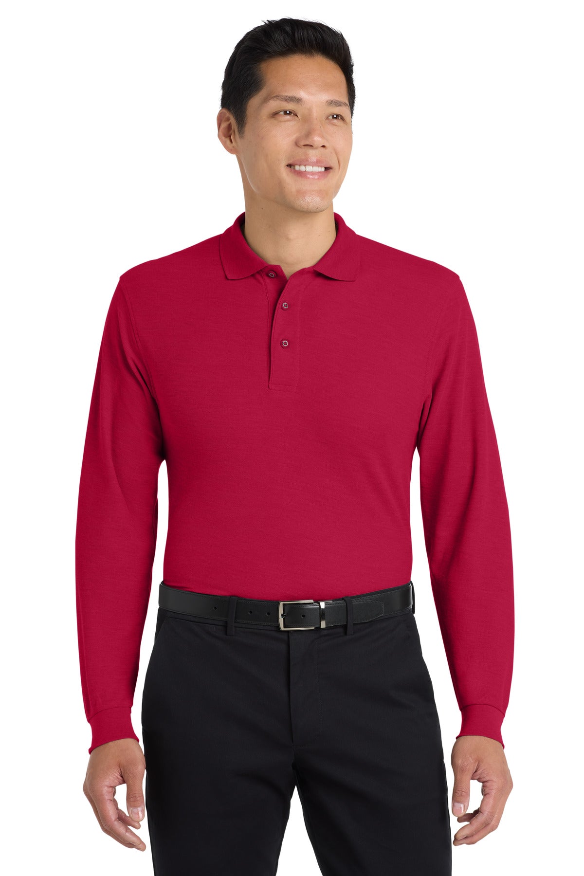 Custom Red Silk Touch Long Sleeve Polo K500LS, personalized by SanCanDo Swag in Argyle, TX