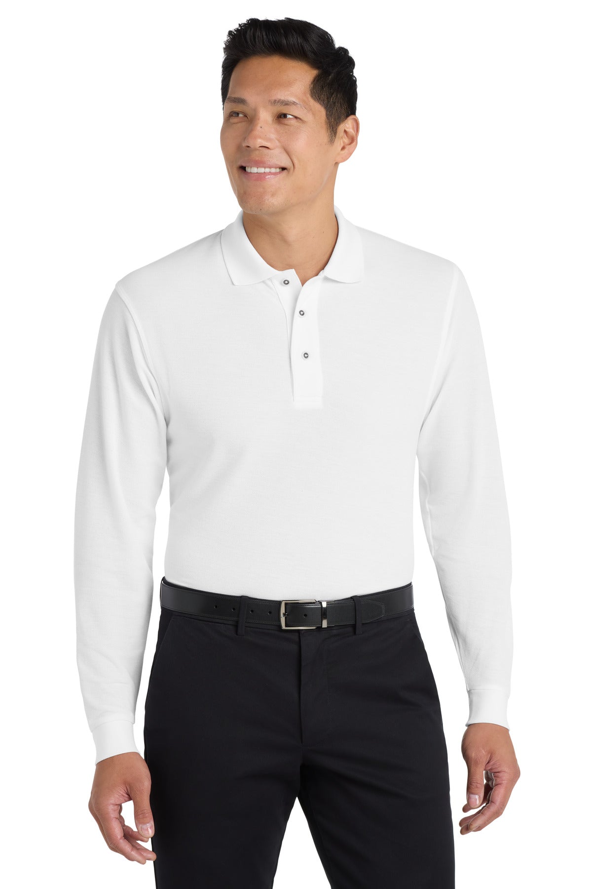 Custom White Silk Touch Long Sleeve Polo K500LS, personalized by SanCanDo Swag in Argyle, TX