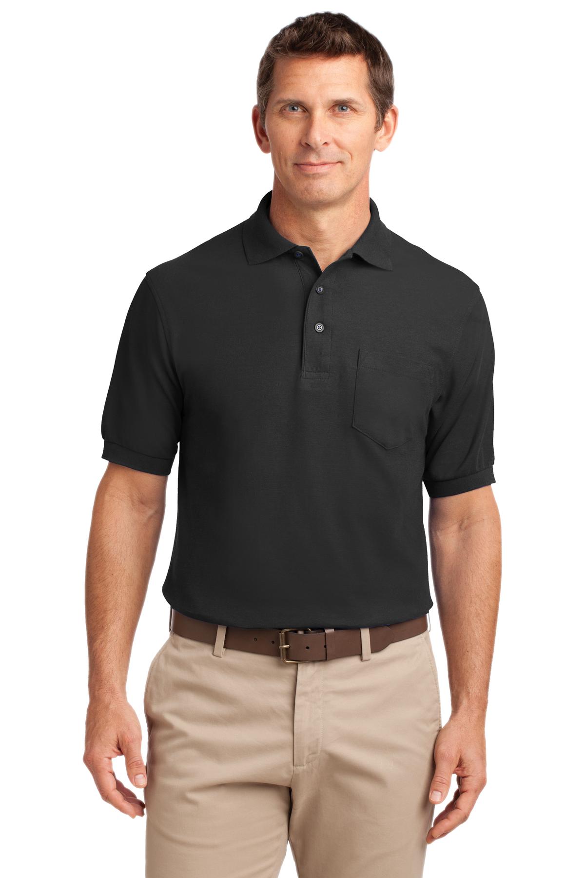 Custom Black Silk Touch Polo with Pocket K500P, personalized by SanCanDo Swag in Argyle, TX