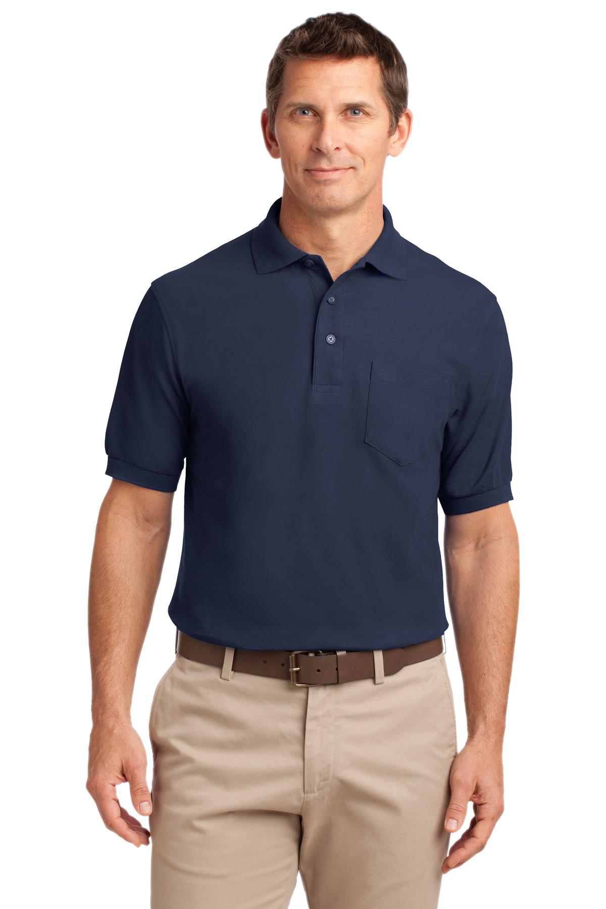 Custom Navy Silk Touch Polo with Pocket K500P, personalized by SanCanDo Swag in Argyle, TX