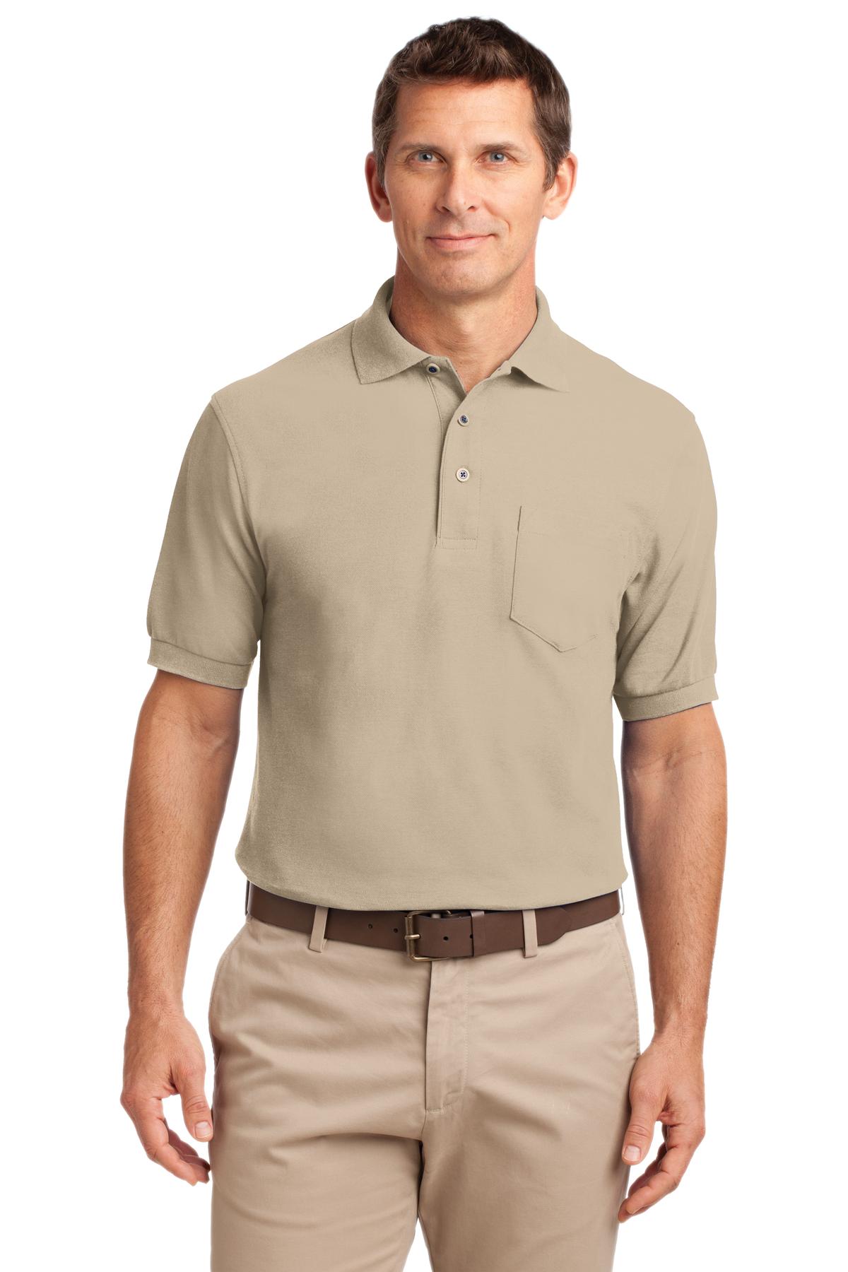 Custom Stone Silk Touch Polo with Pocket K500P, personalized by SanCanDo Swag in Argyle, TX