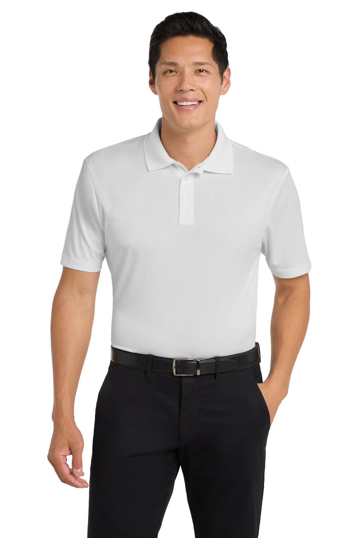 Custom White Performance Fine Jacquard Polo K528, personalized by SanCanDo Swag in Argyle, TX