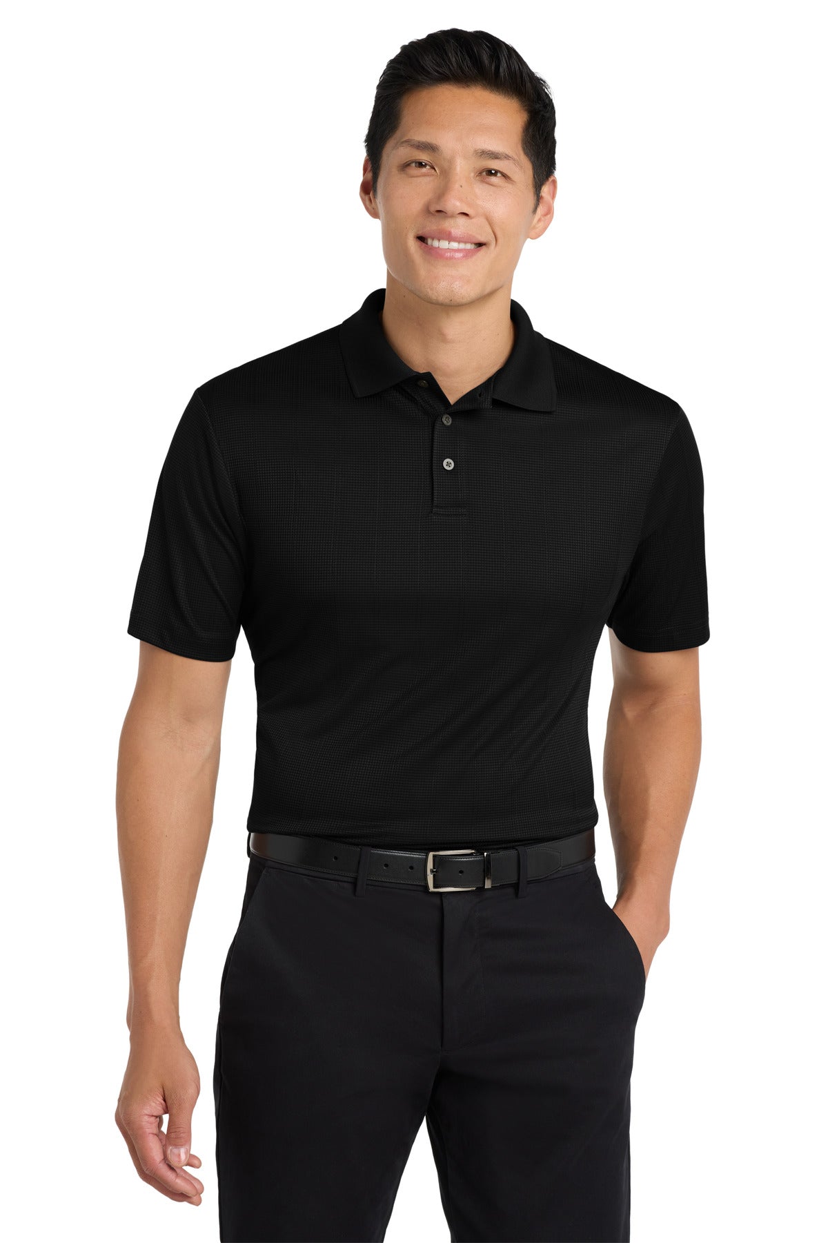 Custom Black Performance Fine Jacquard Polo K528, personalized by SanCanDo Swag in Argyle, TX