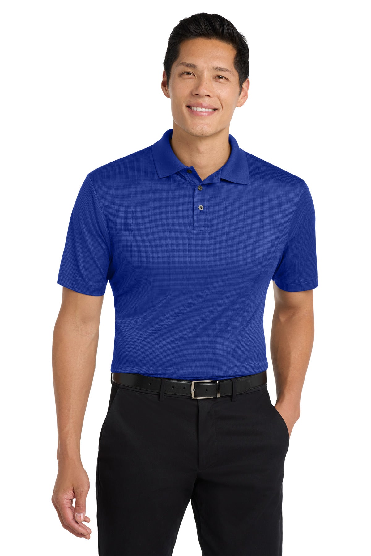 Custom Hyper Blue Performance Fine Jacquard Polo K528, personalized by SanCanDo Swag in Argyle, TX