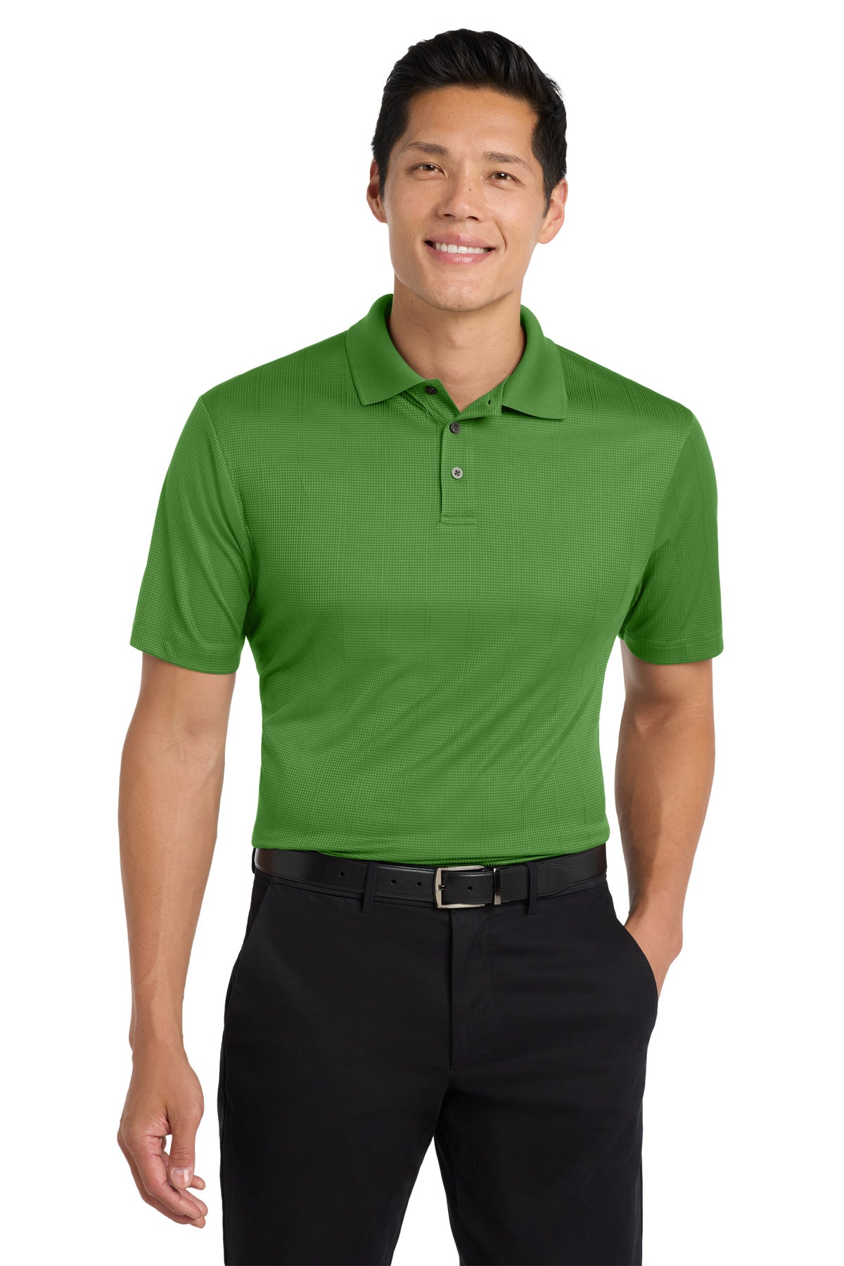 Custom Vine Green Performance Fine Jacquard Polo K528, personalized by SanCanDo Swag in Argyle, TX
