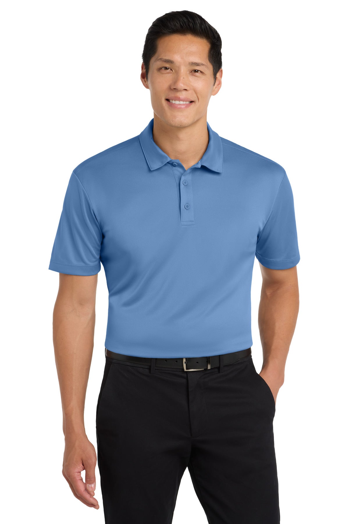 Custom Carolina Blue Silk Touch Performance Polo K540, personalized by SanCanDo Swag in Argyle, TX
