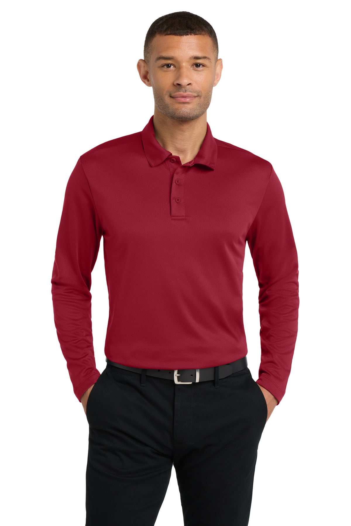 Custom Red Silk Touch Performance Long Sleeve Polo K540LS, personalized by SanCanDo Swag in Argyle, TX
