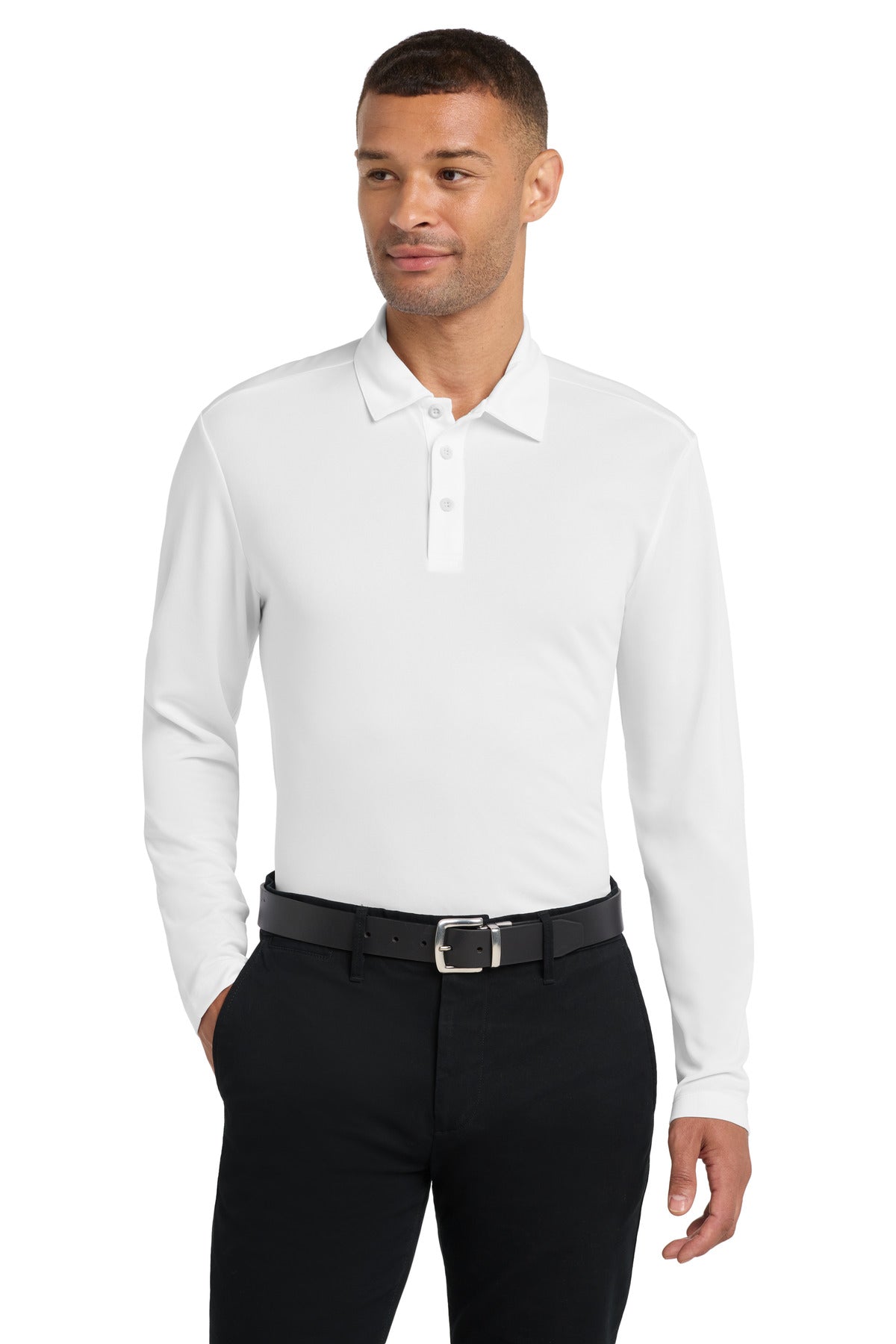 Custom White Silk Touch Performance Long Sleeve Polo K540LS, personalized by SanCanDo Swag in Argyle, TX