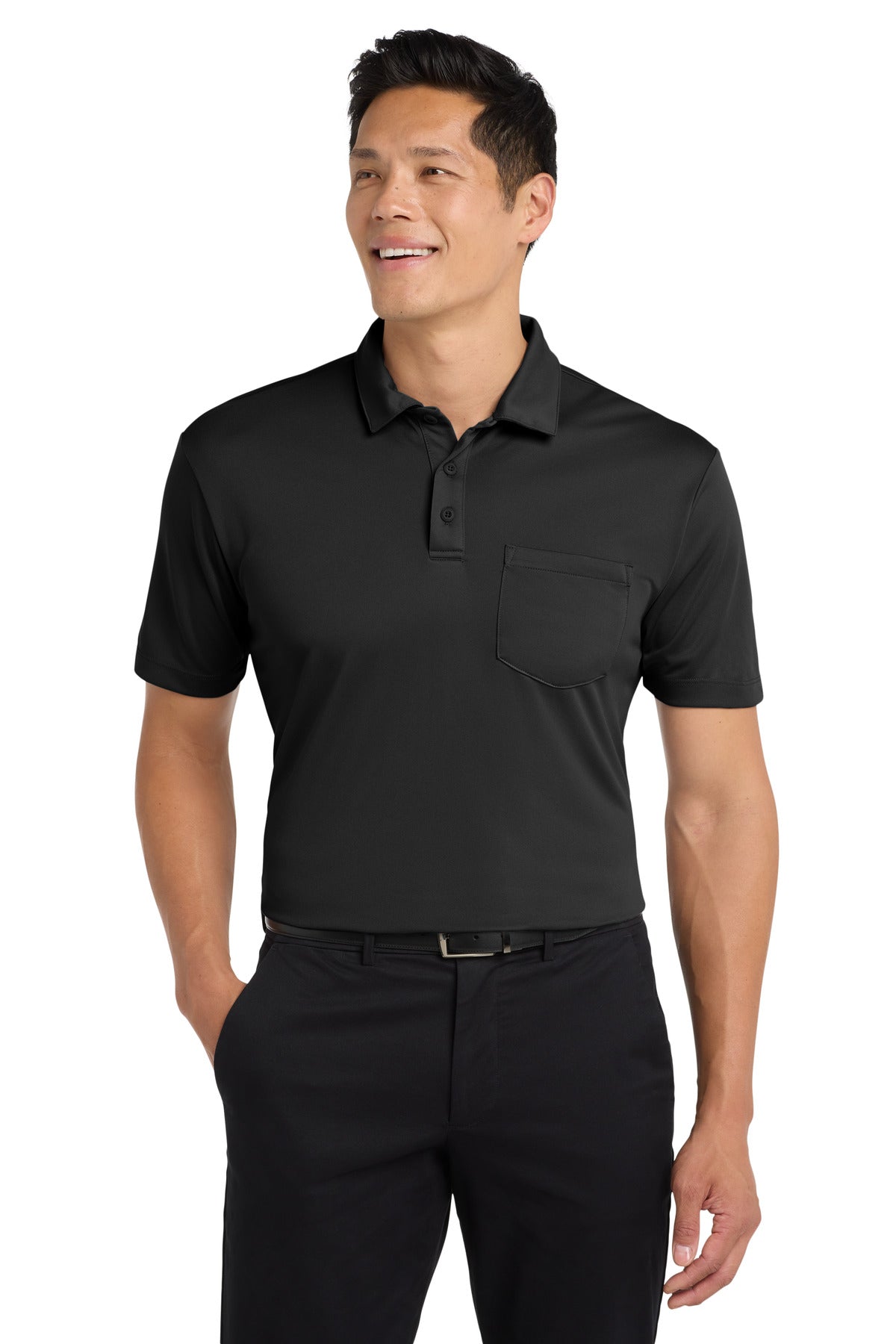 Custom Black Silk Touch Performance Pocket Polo K540P, personalized by SanCanDo Swag in Argyle, TX