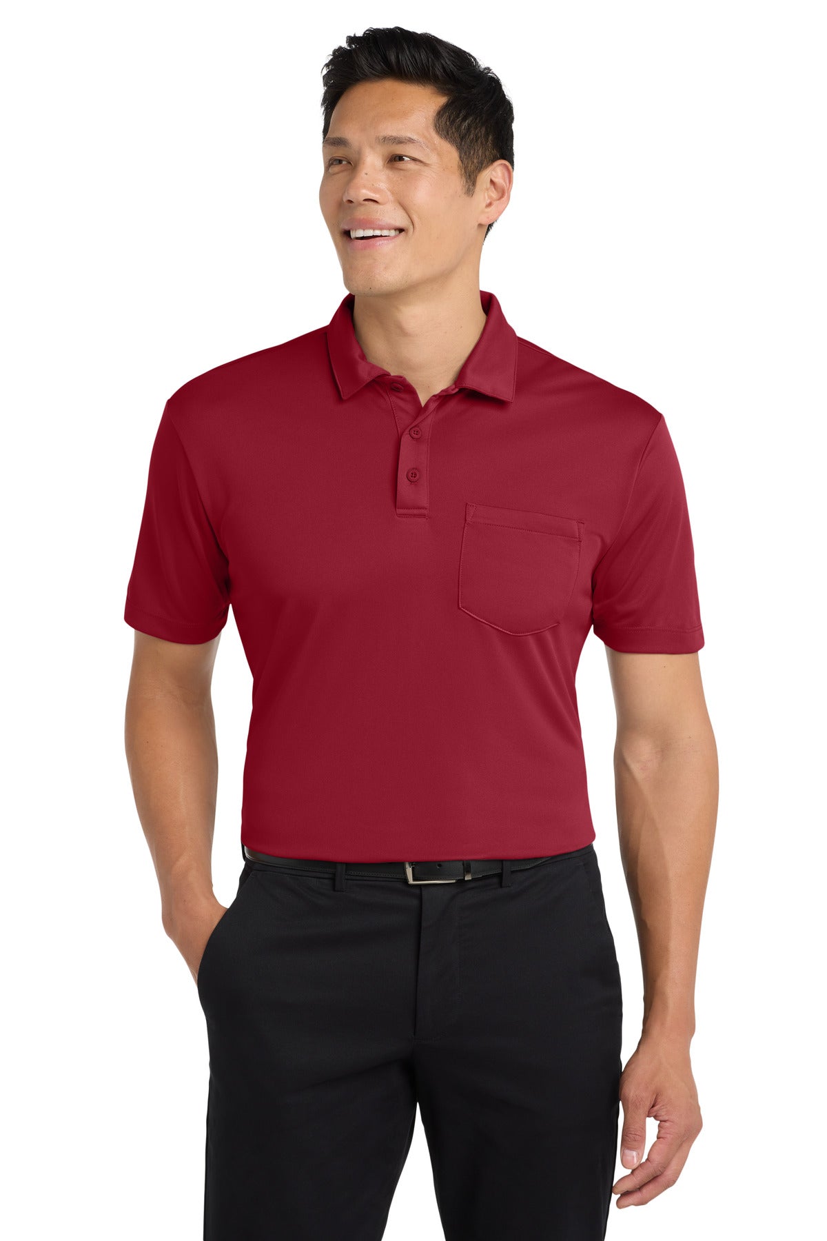 Custom Red Silk Touch Performance Pocket Polo K540P, personalized by SanCanDo Swag in Argyle, TX