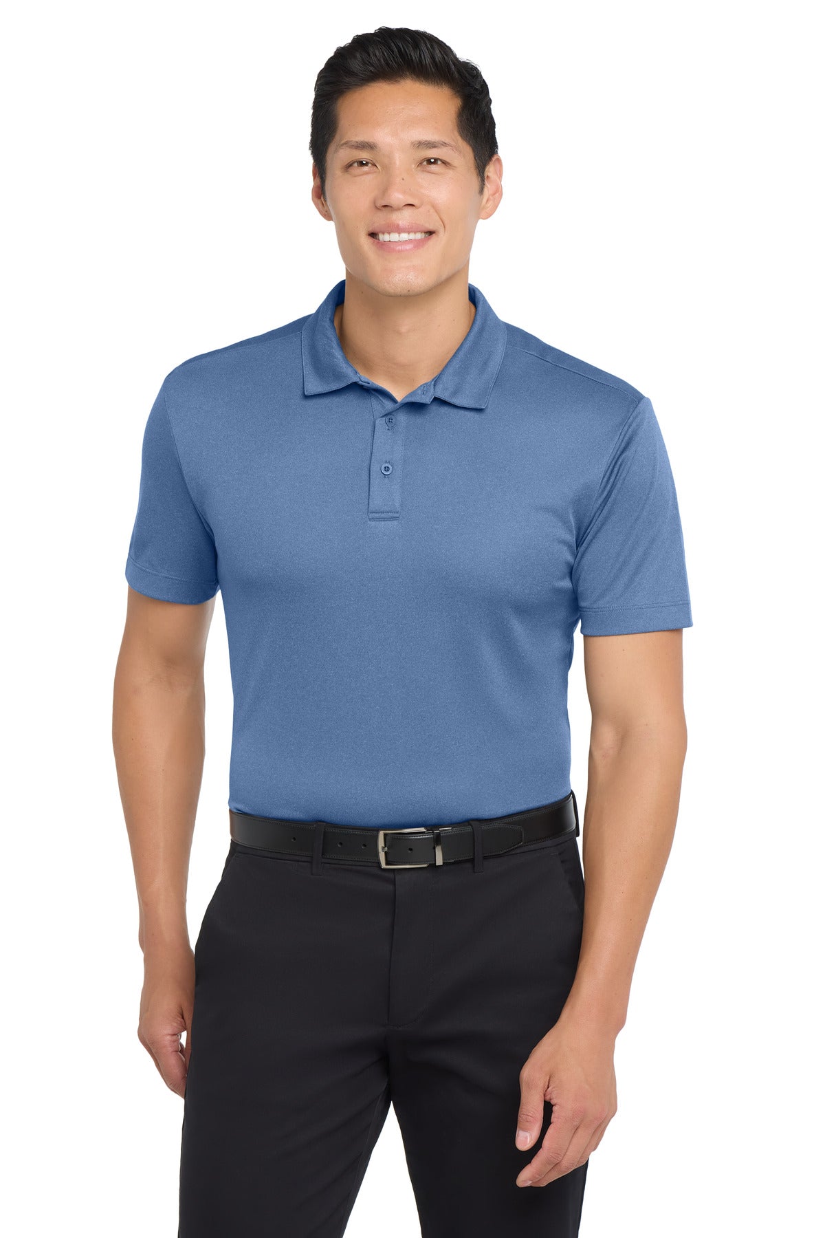 Custom Moonlight Blue Heather Heathered Silk Touch Performance Polo K542, personalized by SanCanDo Swag in Argyle, TX
