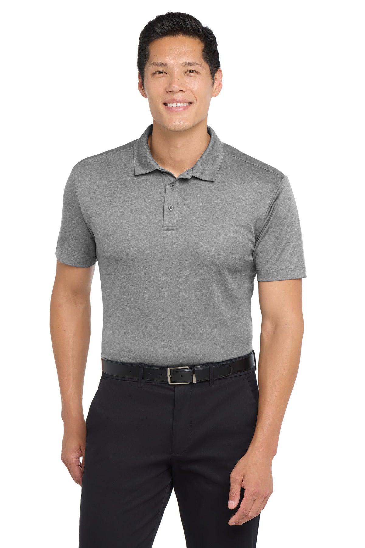 Custom Shadow Grey Heather Heathered Silk Touch Performance Polo K542, personalized by SanCanDo Swag in Argyle, TX