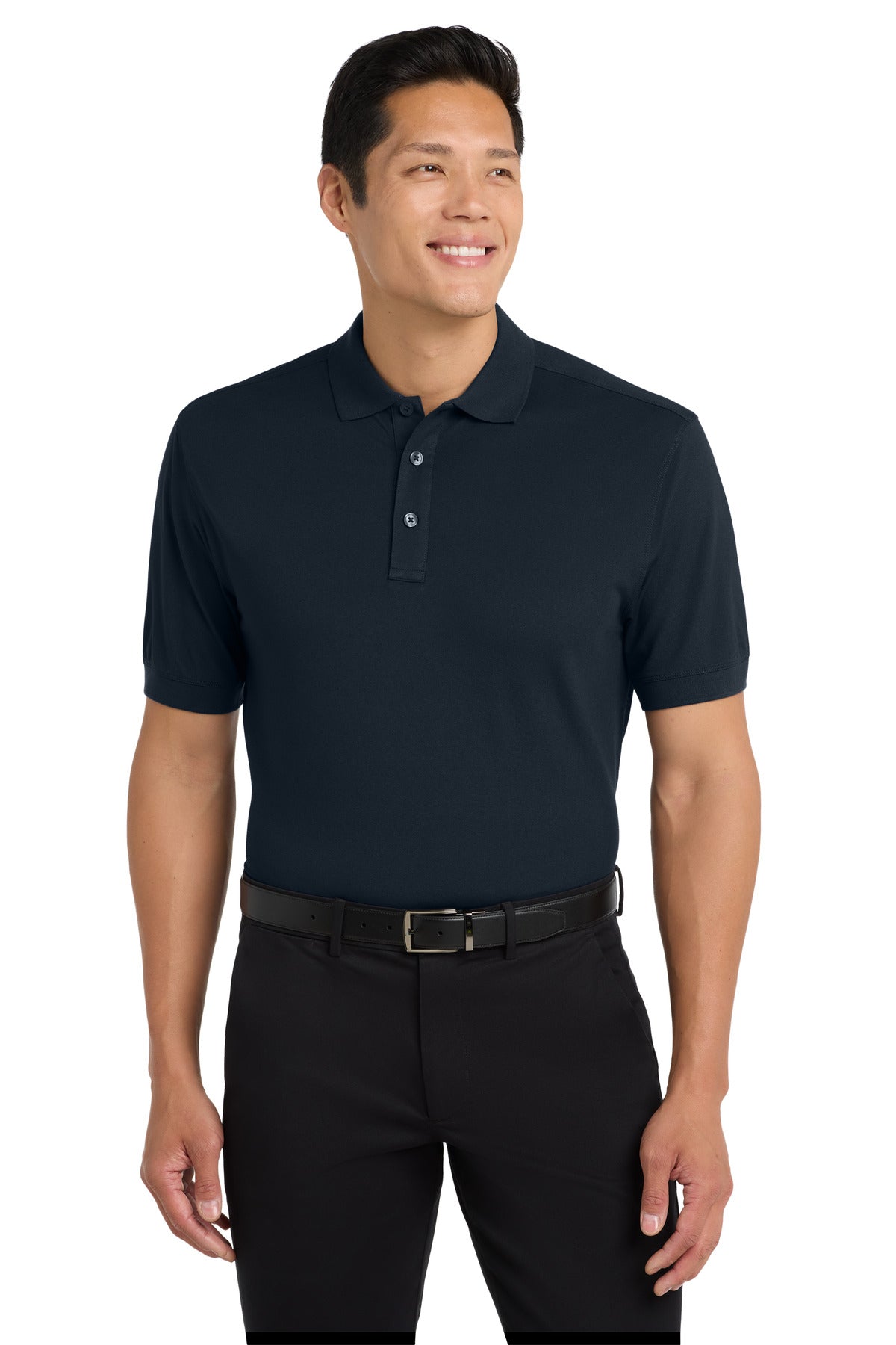 Custom Dress Blue Navy Stretch Pique Polo K555, personalized by SanCanDo Swag in Argyle, TX