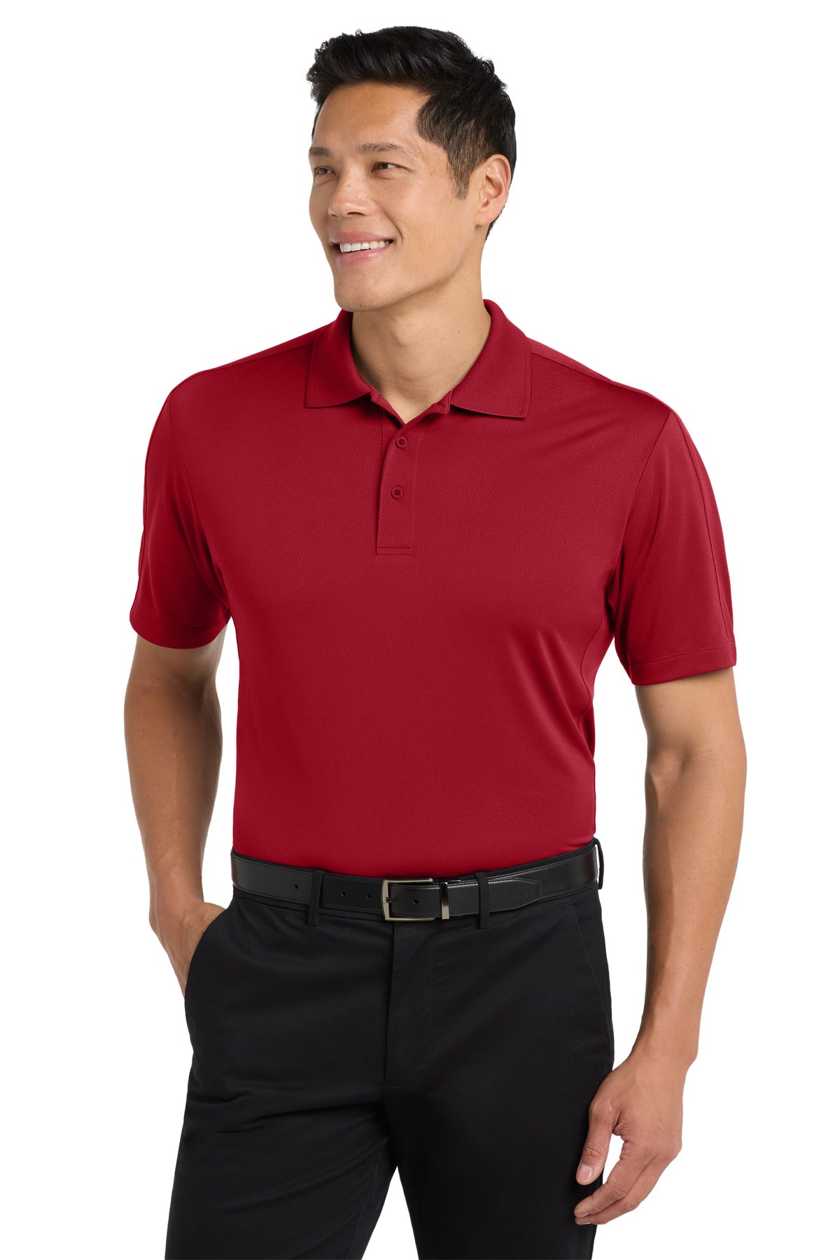 Custom Rich Red Diamond Jacquard Polo K569, personalized by SanCanDo Swag in Argyle, TX