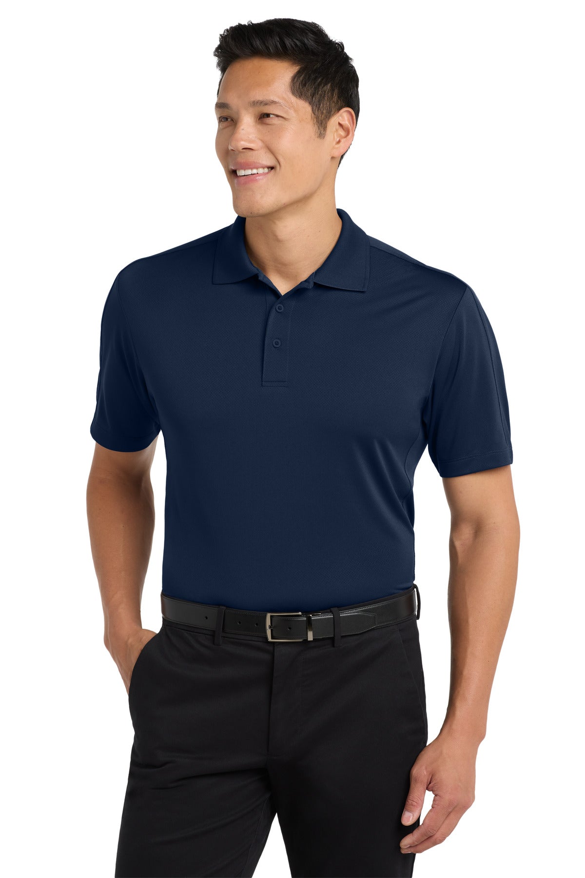 Custom True Navy Diamond Jacquard Polo K569, personalized by SanCanDo Swag in Argyle, TX