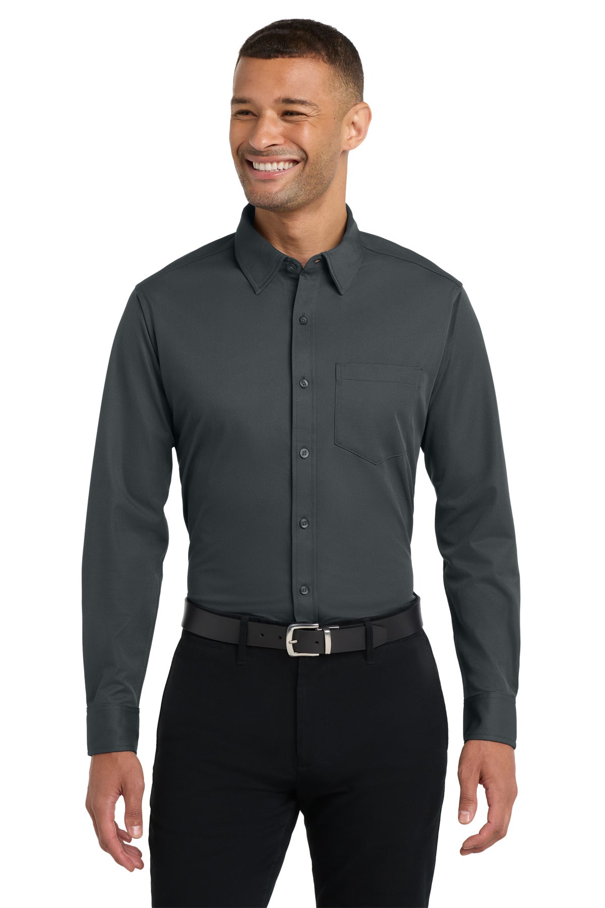 Custom Battleship Grey Dimension Knit Dress Shirt K570, personalized by SanCanDo Swag in Argyle, TX