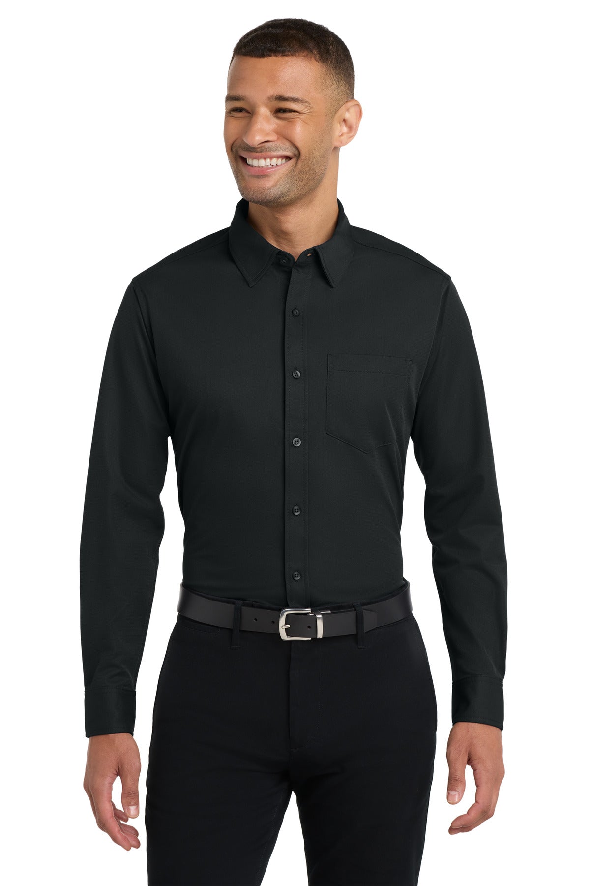 Custom Black Dimension Knit Dress Shirt K570, personalized by SanCanDo Swag in Argyle, TX