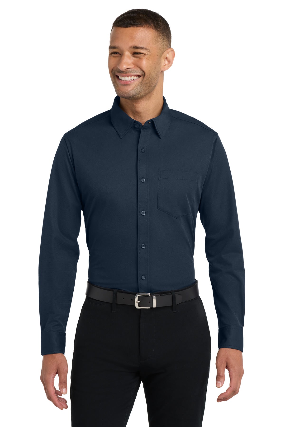Custom Dark Navy Dimension Knit Dress Shirt K570, personalized by SanCanDo Swag in Argyle, TX