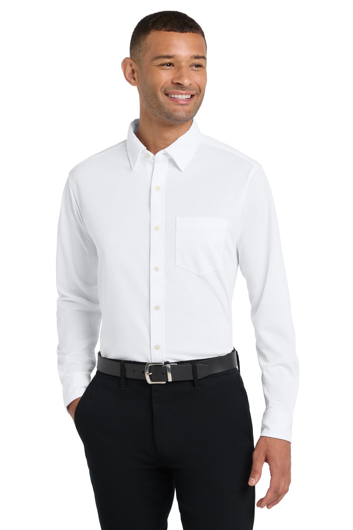 Custom White Dimension Knit Dress Shirt K570, personalized by SanCanDo Swag in Argyle, TX