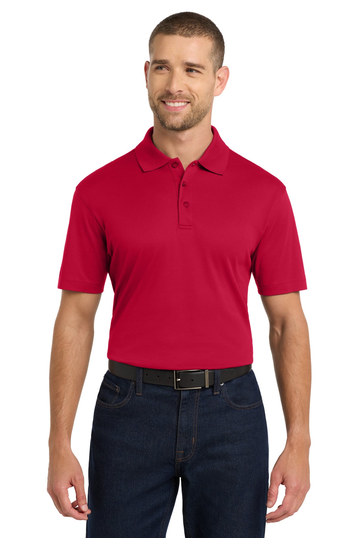 Custom Engine Red Rapid Dry Mesh Polo K573, personalized by SanCanDo Swag in Argyle, TX