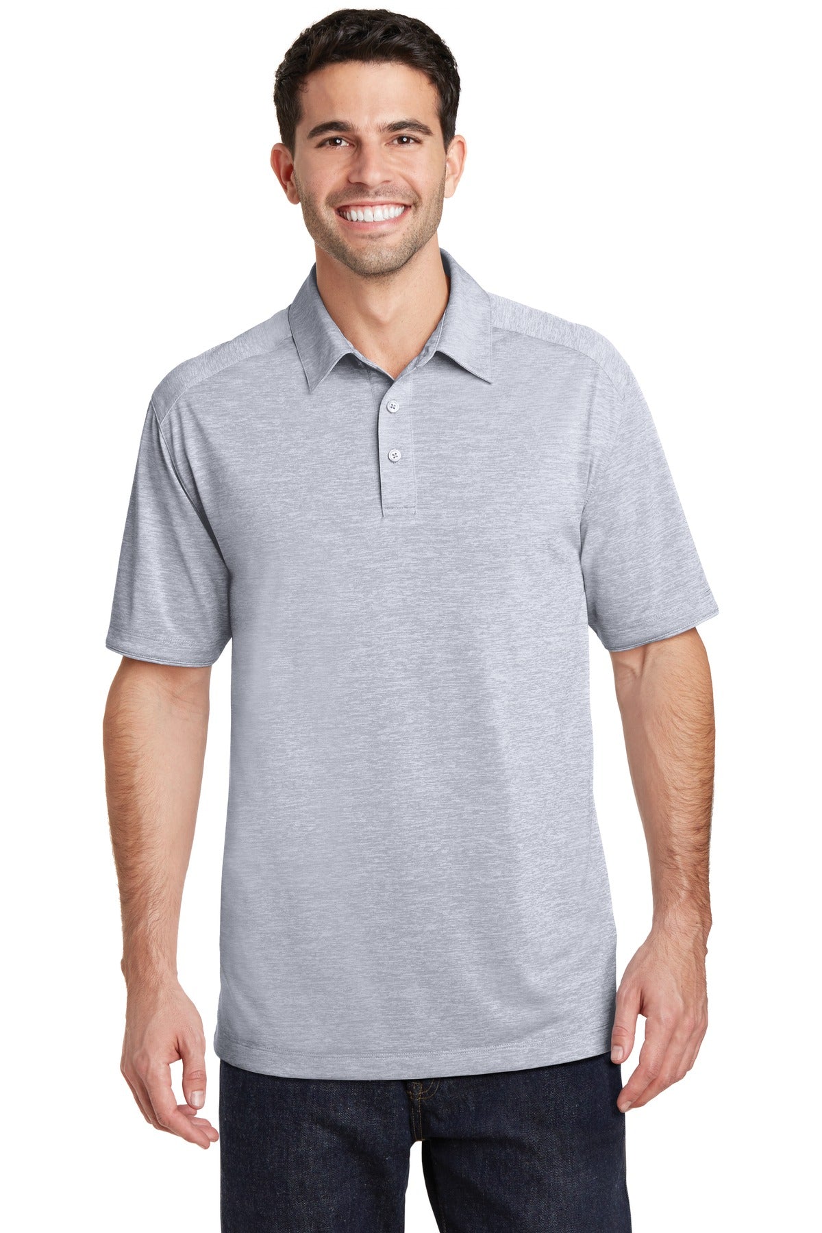 Custom Light Grey Digi Heather Performance Polo K574, personalized by SanCanDo Swag in Argyle, TX
