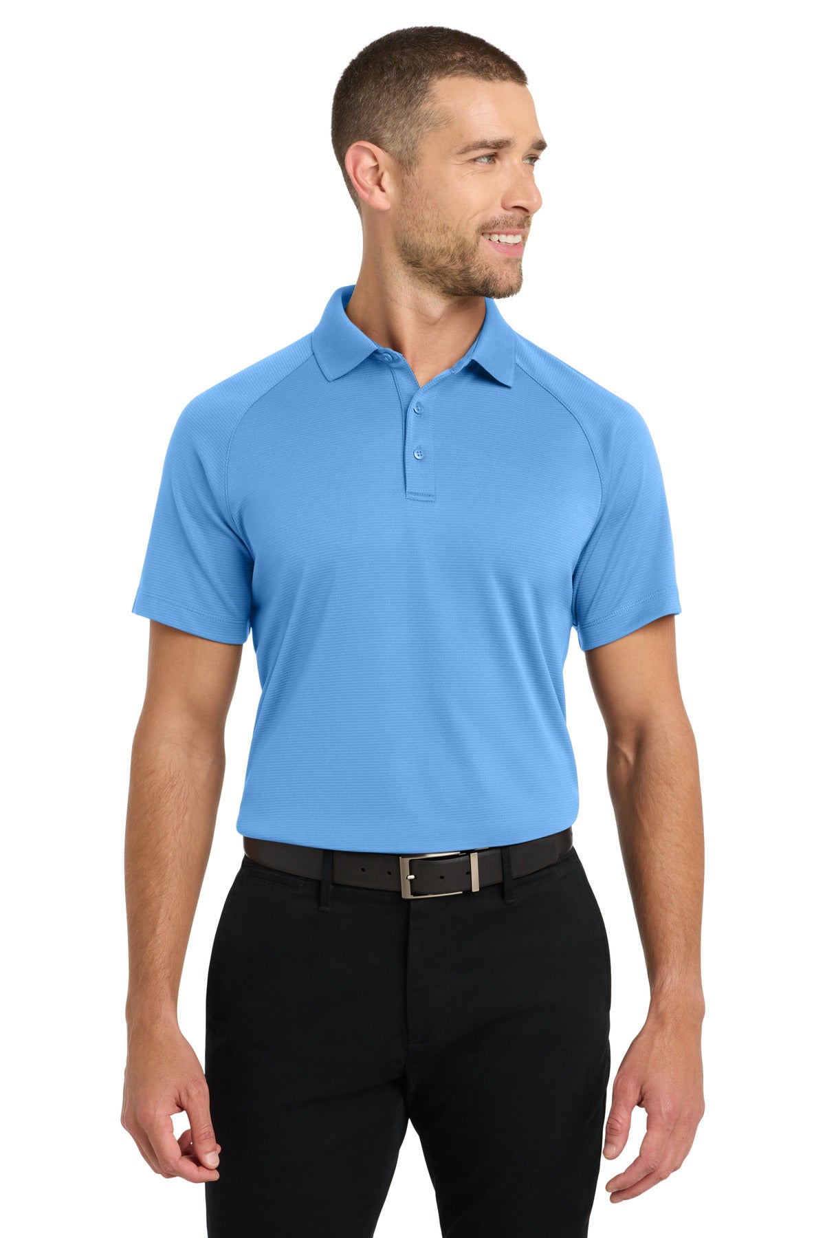 Custom Azure Blue Crossover Raglan Polo K575, personalized by SanCanDo Swag in Argyle, TX